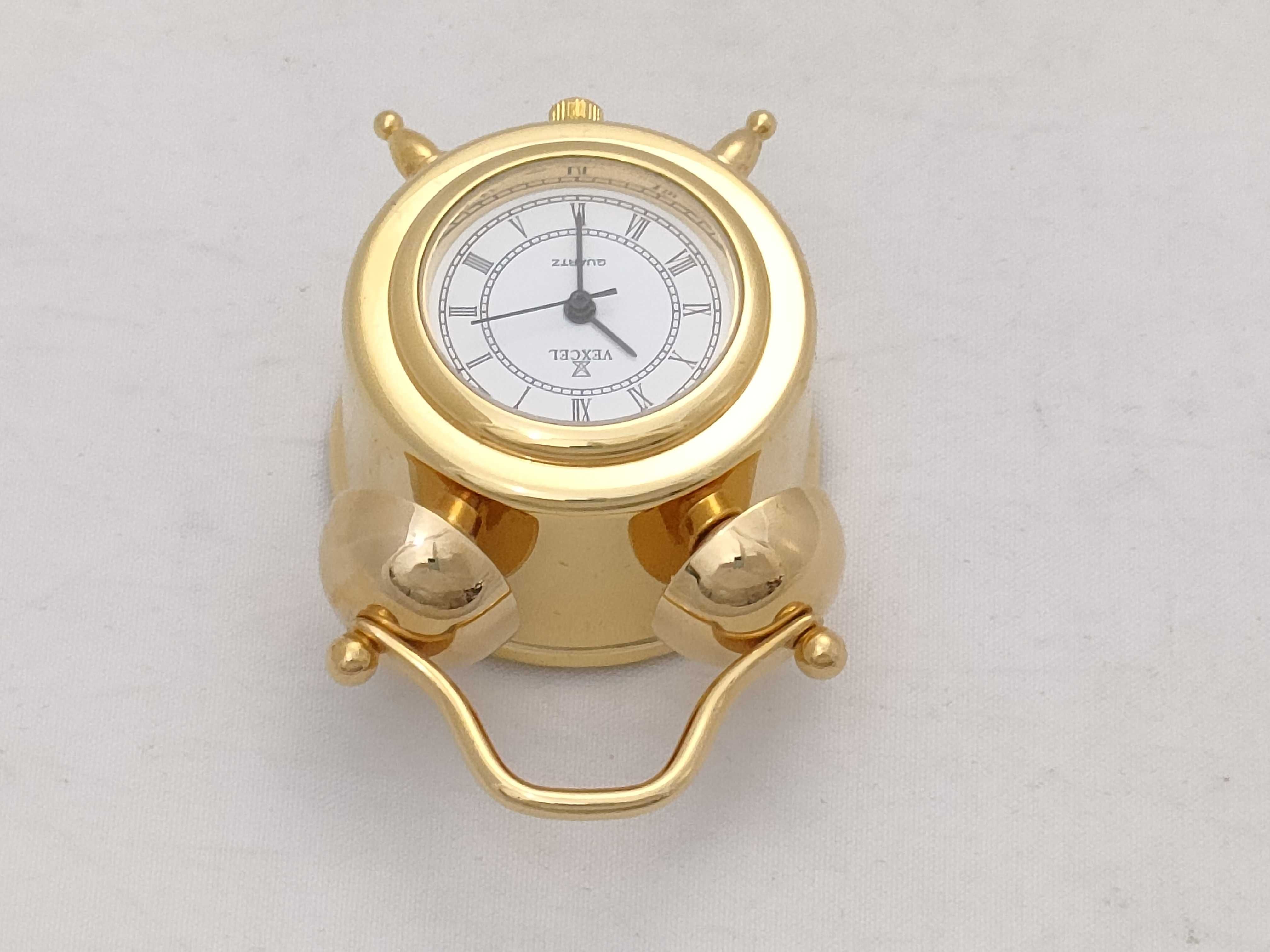 Vexcel Miniature Gold-Tone Quartz Twin-Bell Style Desk Clock, Late 20th Century