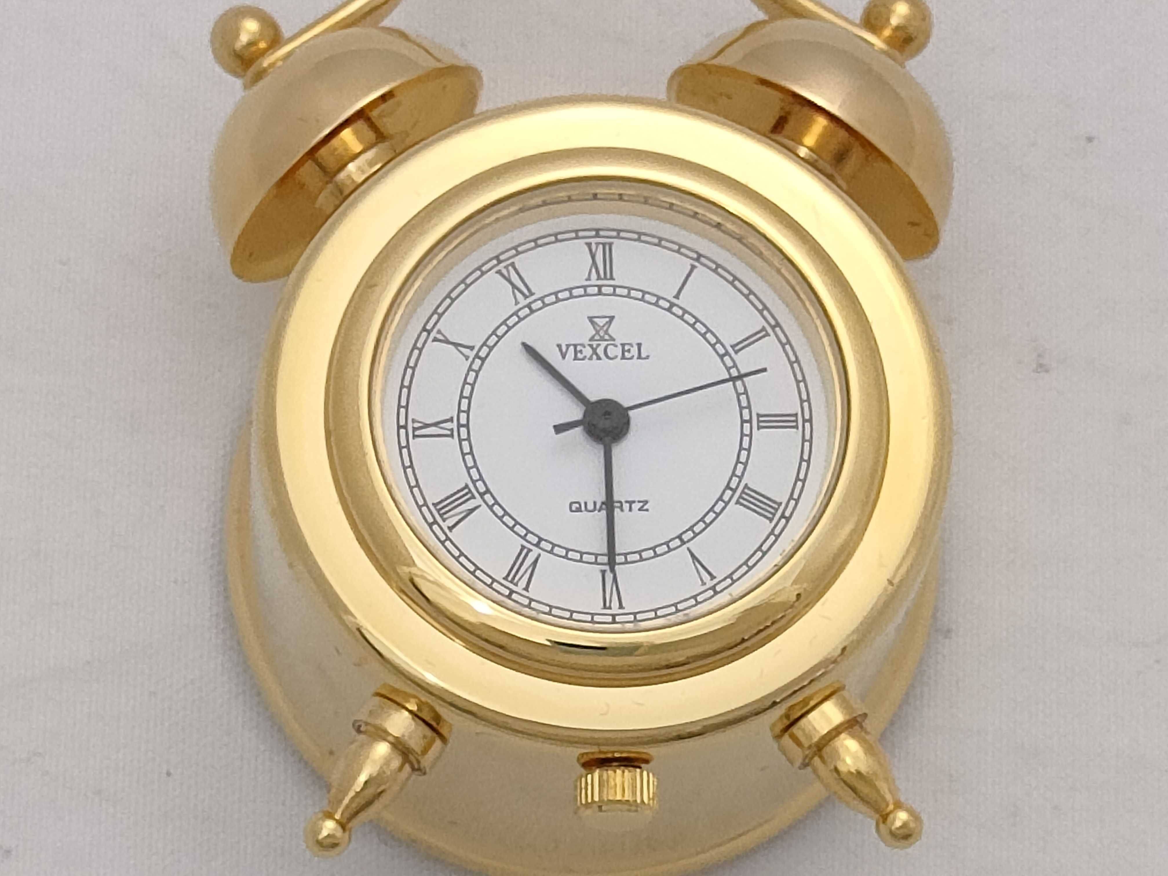 Vexcel Miniature Gold-Tone Quartz Twin-Bell Style Desk Clock, Late 20th Century