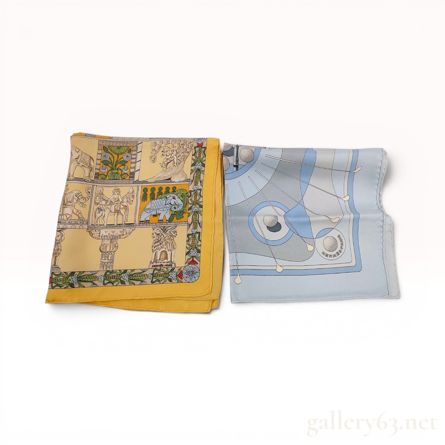 Two Hermes Silk Pocket Squares Including Torana Pattern
