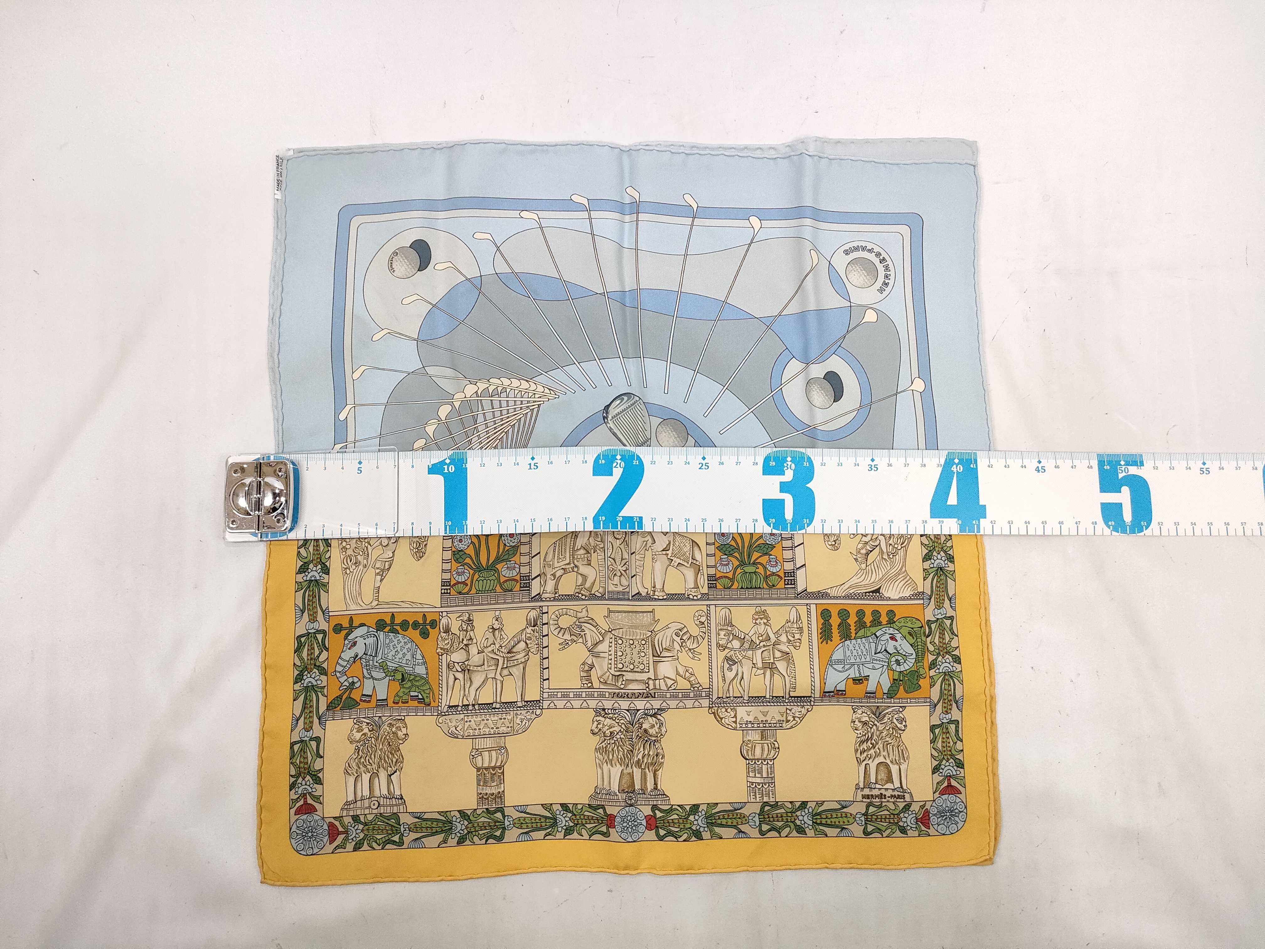 Two Hermes Silk Pocket Squares Including Torana Pattern