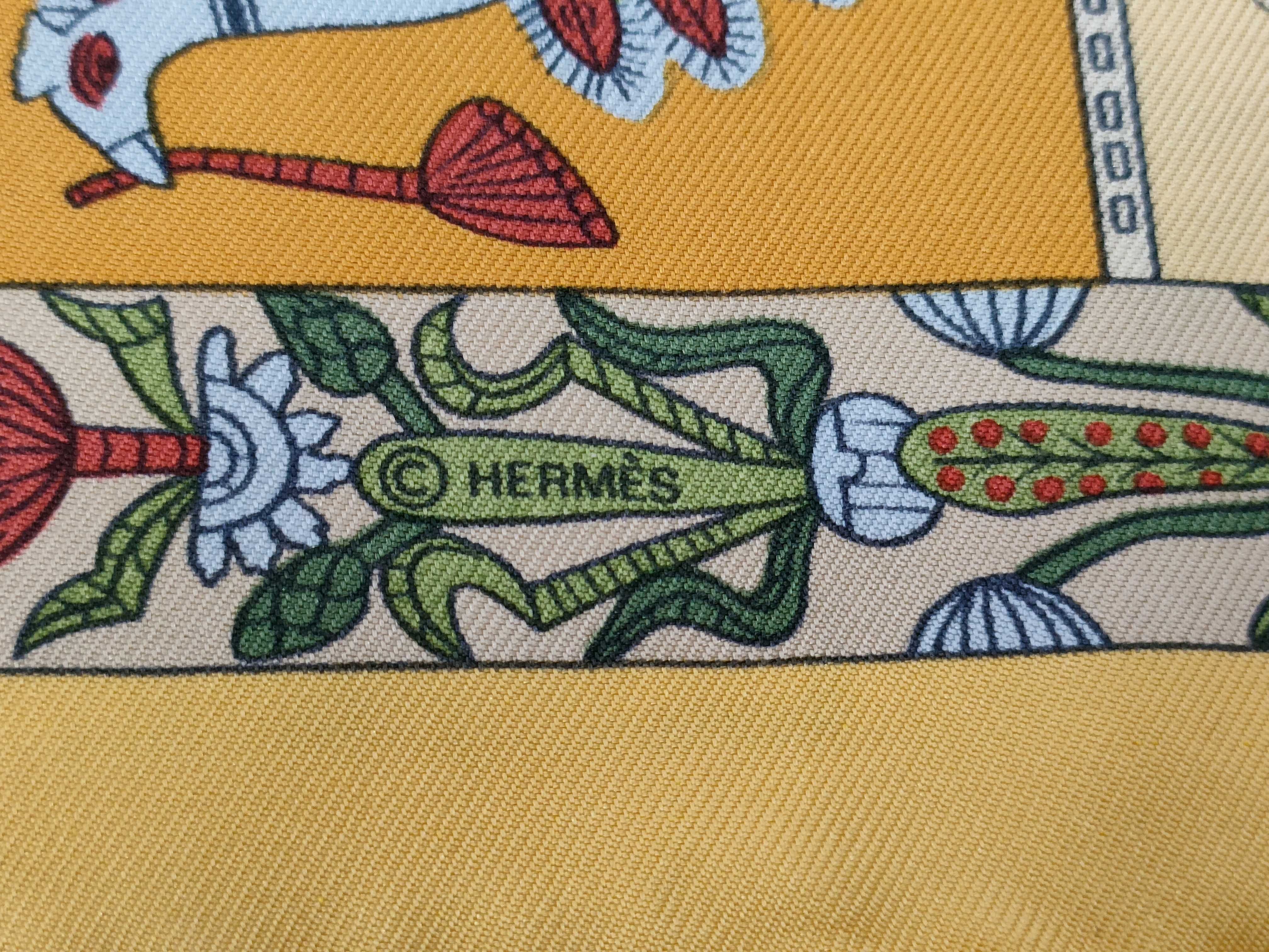 Two Hermes Silk Pocket Squares Including Torana Pattern