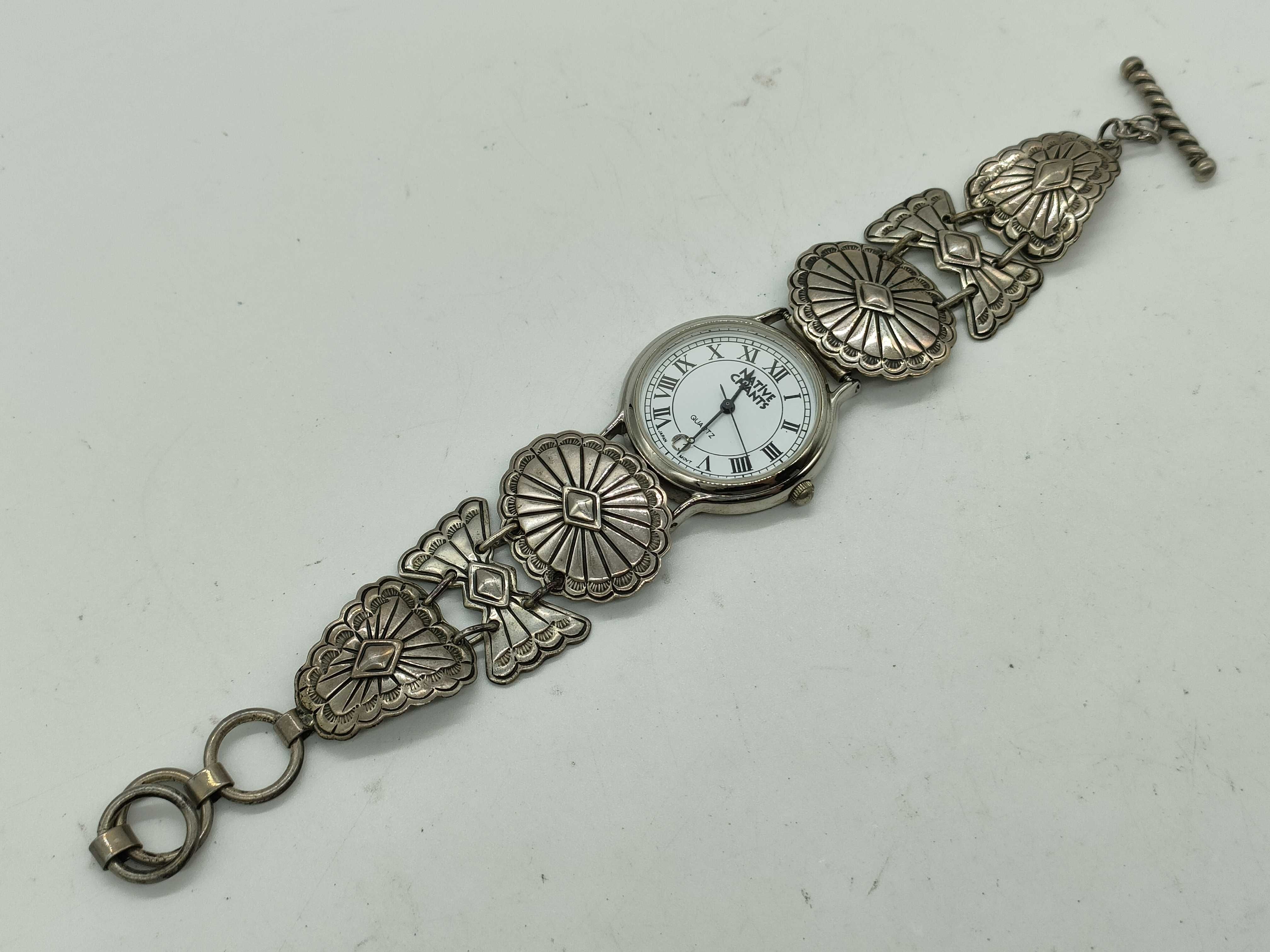 Navajo El Tom Sterling Silver Concho Bracelet Watch
