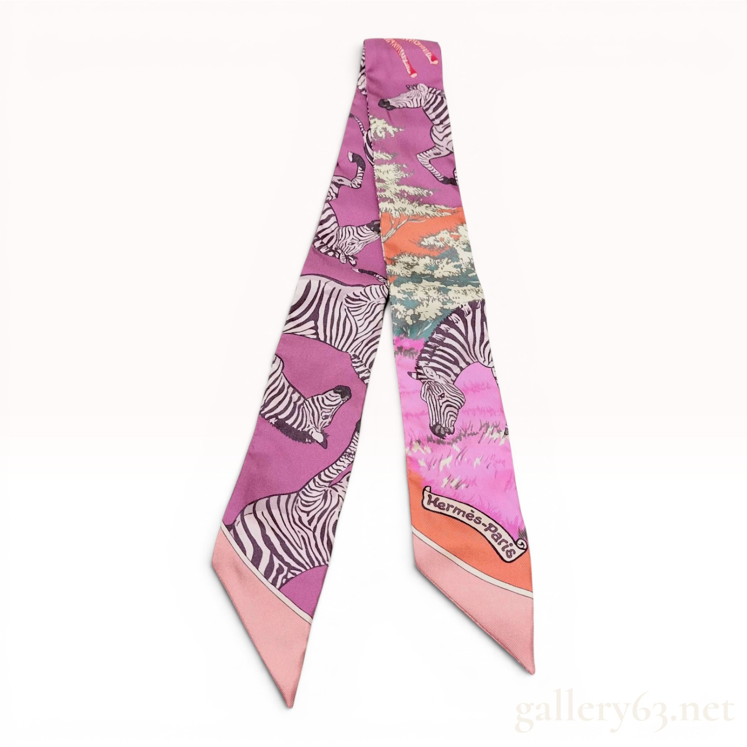 Hermes Silk Twilly Scarf Les Zebres Pattern by Alice Shirley