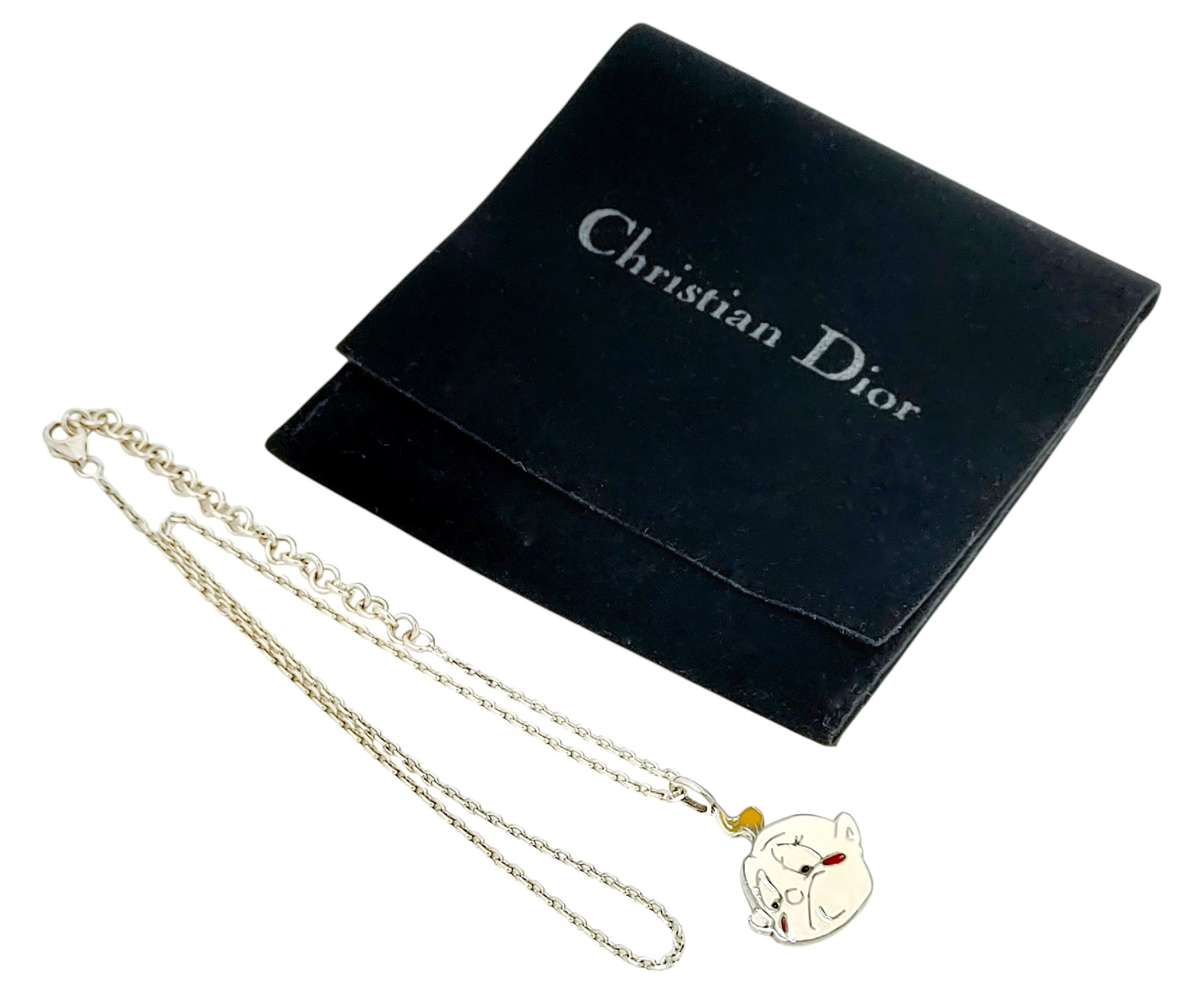 Christian Dior Sterling Silver and Enamel Character Pendant Necklace
