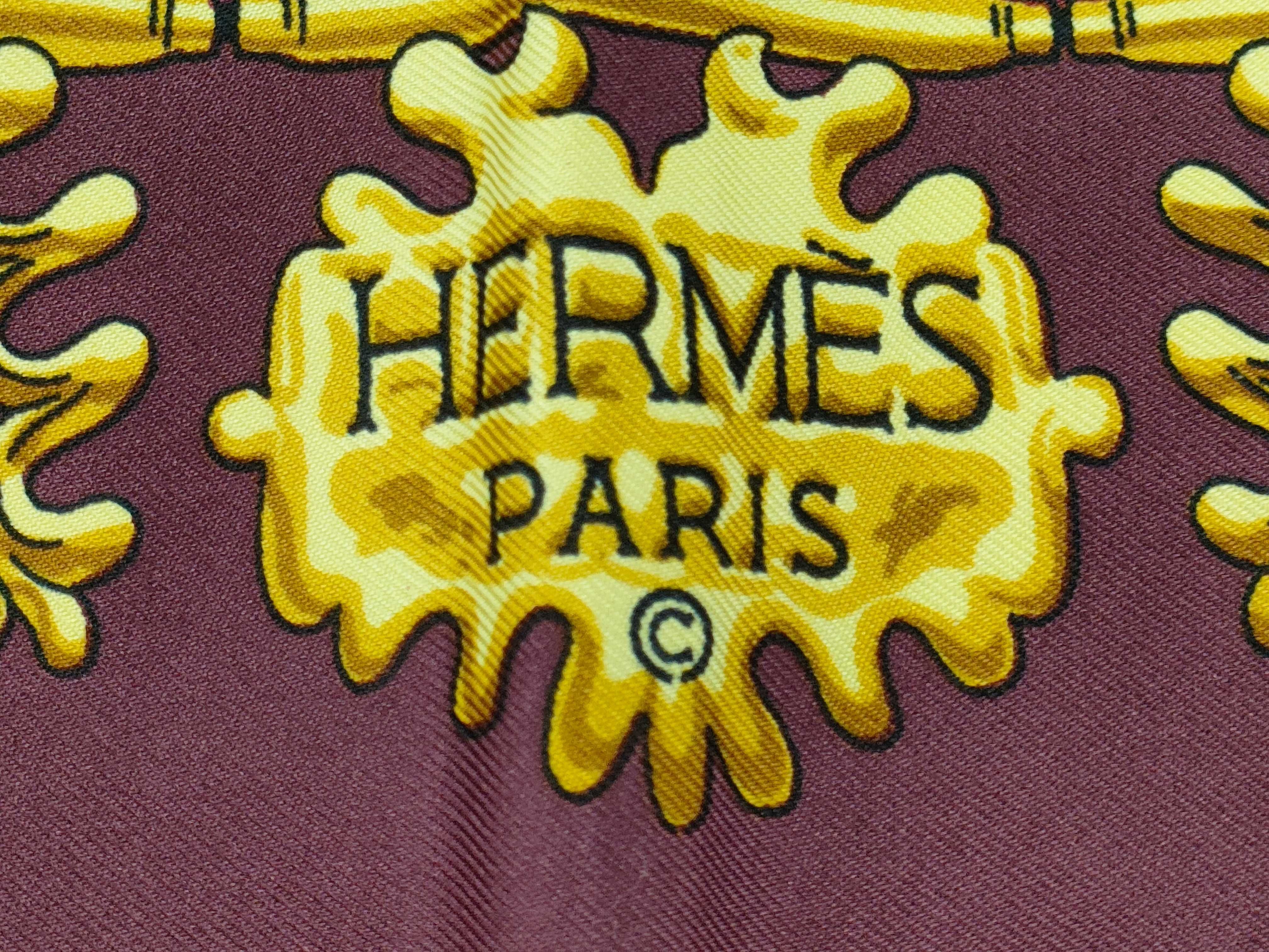 Hermes Les Cavaliers d'Or Silk Carre 90 Scarf in Burgundy