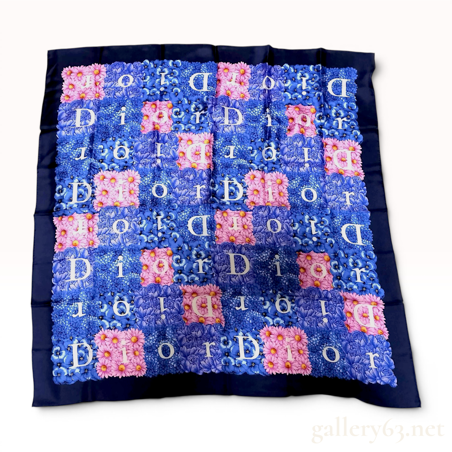 Christian Dior Floral and Logo Monogram Silk Scarf