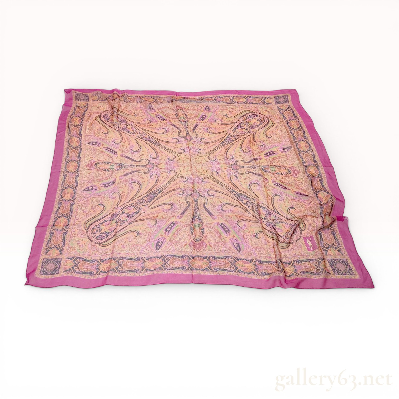 Yves Saint Laurent 100% Silk Paisley Motif Square Scarf 105cm w/Box