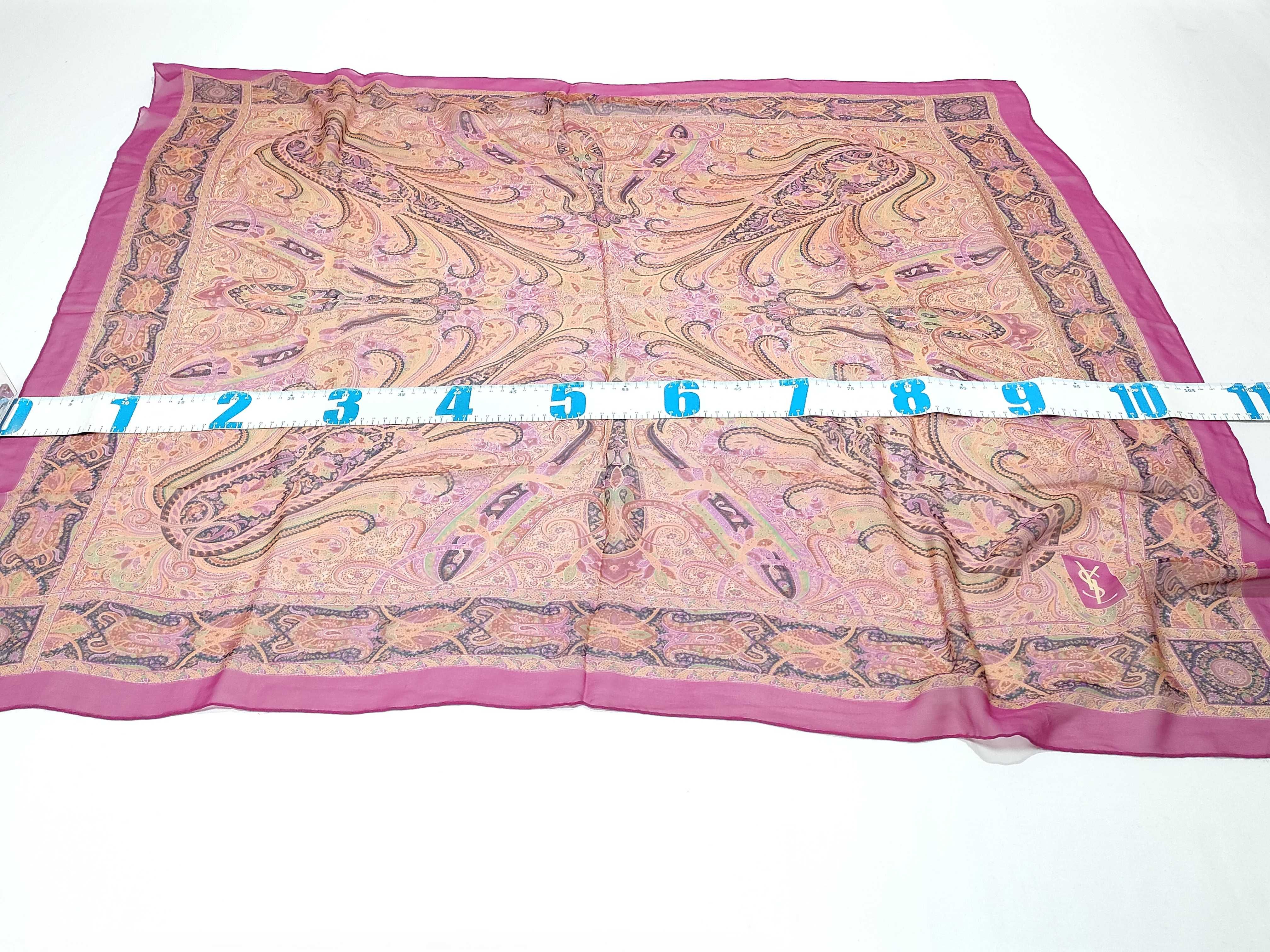 Yves Saint Laurent 100% Silk Paisley Motif Square Scarf 105cm w/Box