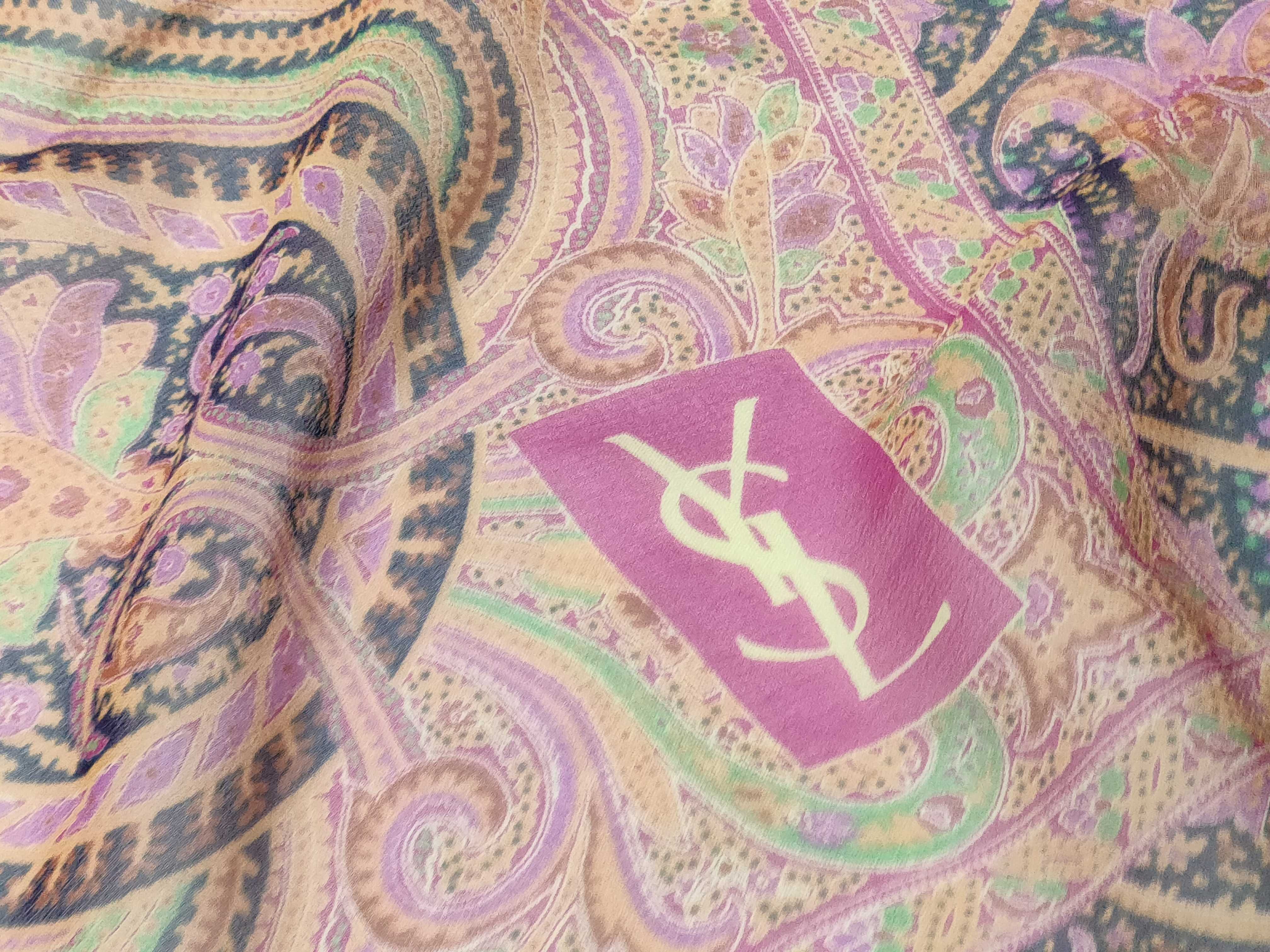 Yves Saint Laurent 100% Silk Paisley Motif Square Scarf 105cm w/Box
