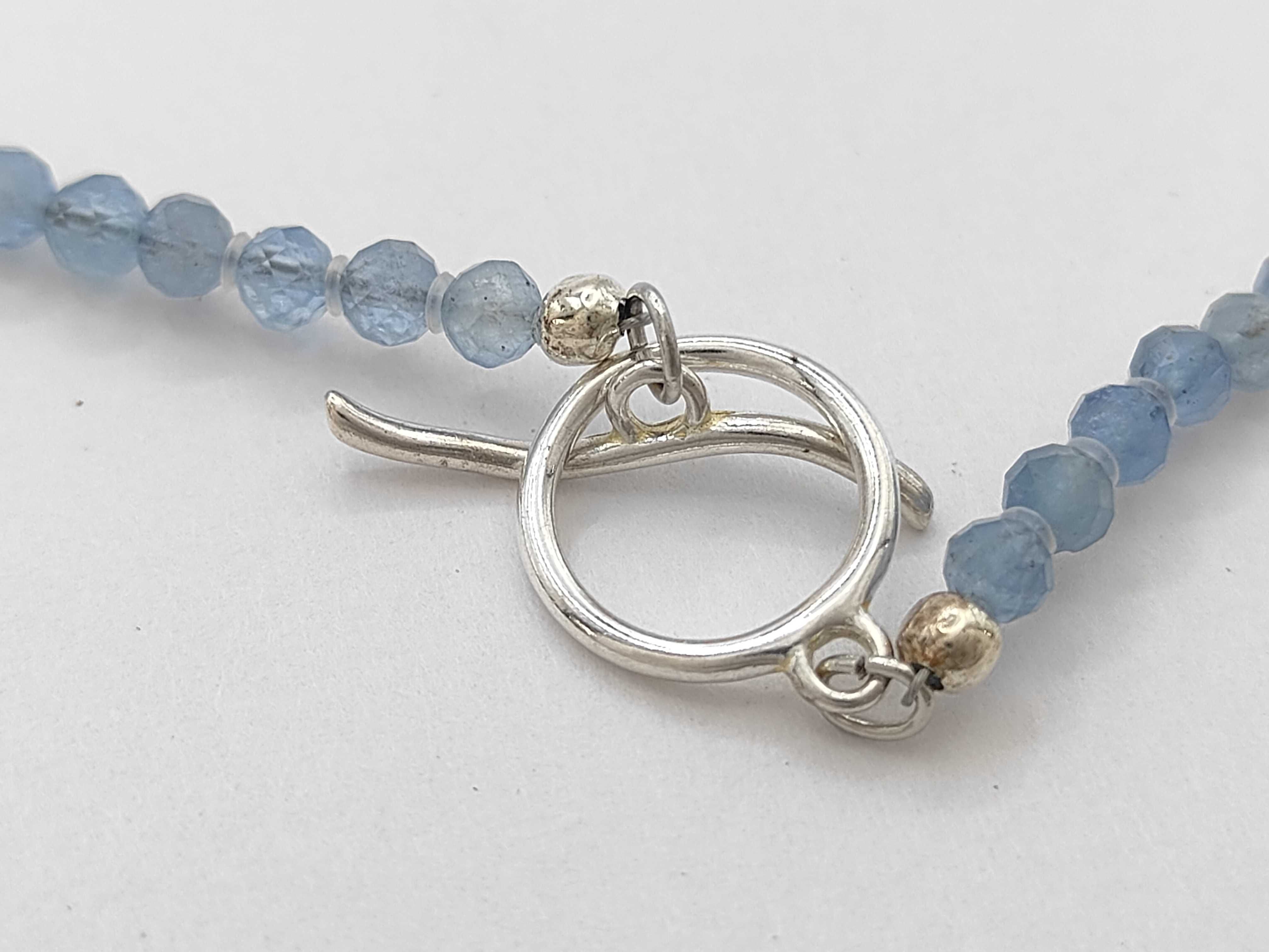 Faceted Natural Aquamarine Bead Necklace with Sterling Silver Toggle Clasp