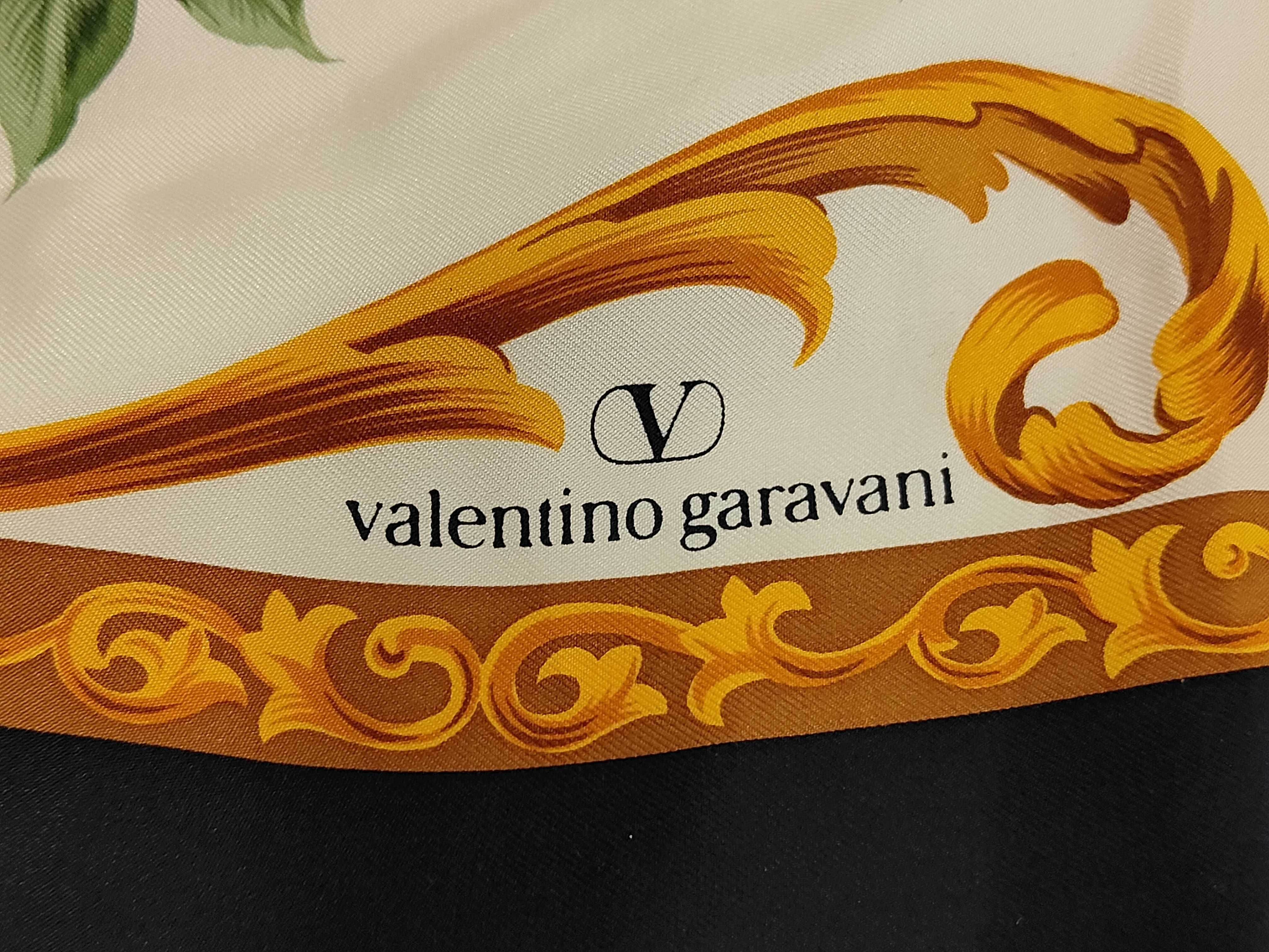 Valentino Garavani Floral and Baroque Motif Silk Scarf with Navy Border