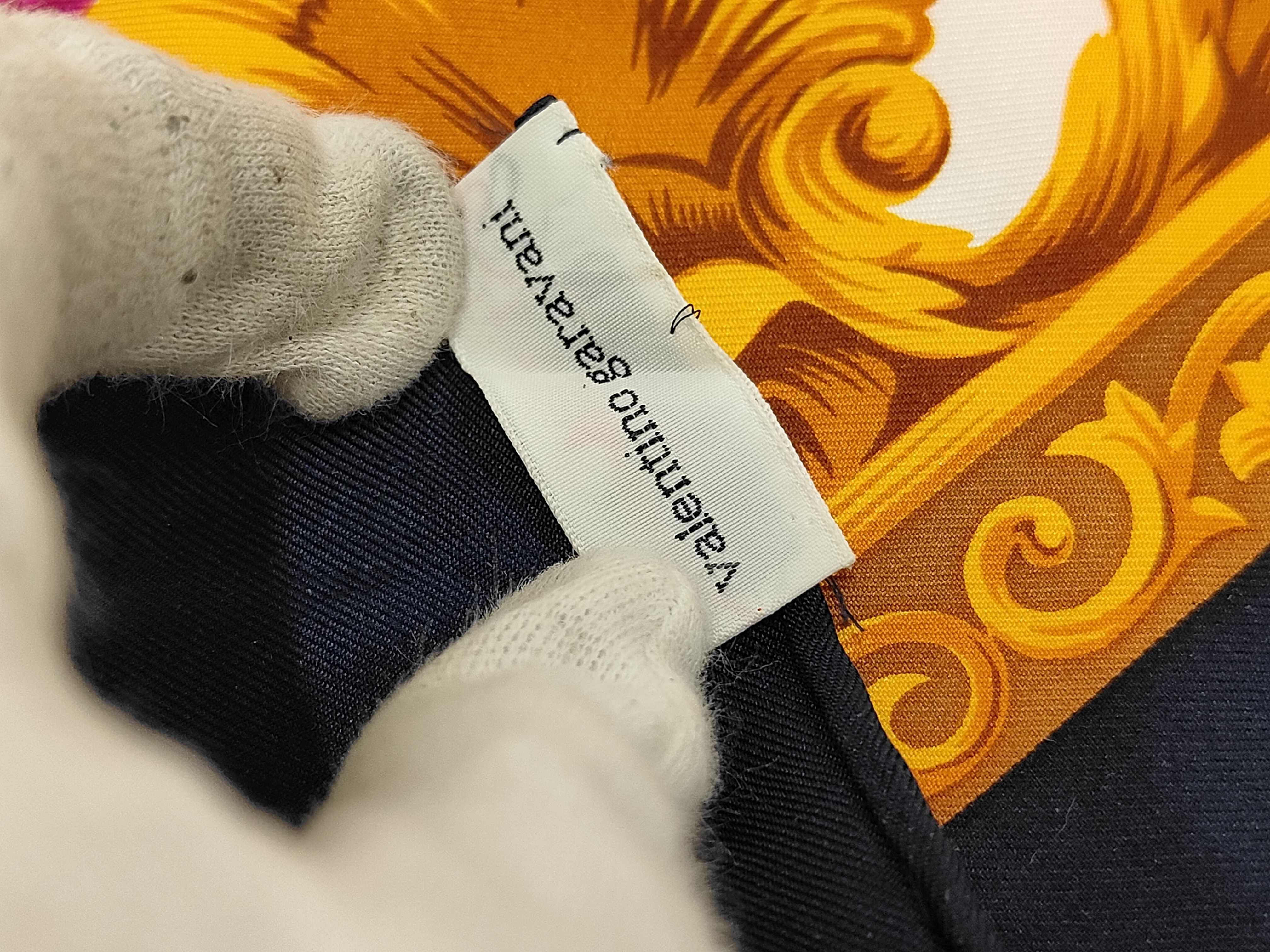 Valentino Garavani Floral and Baroque Motif Silk Scarf with Navy Border