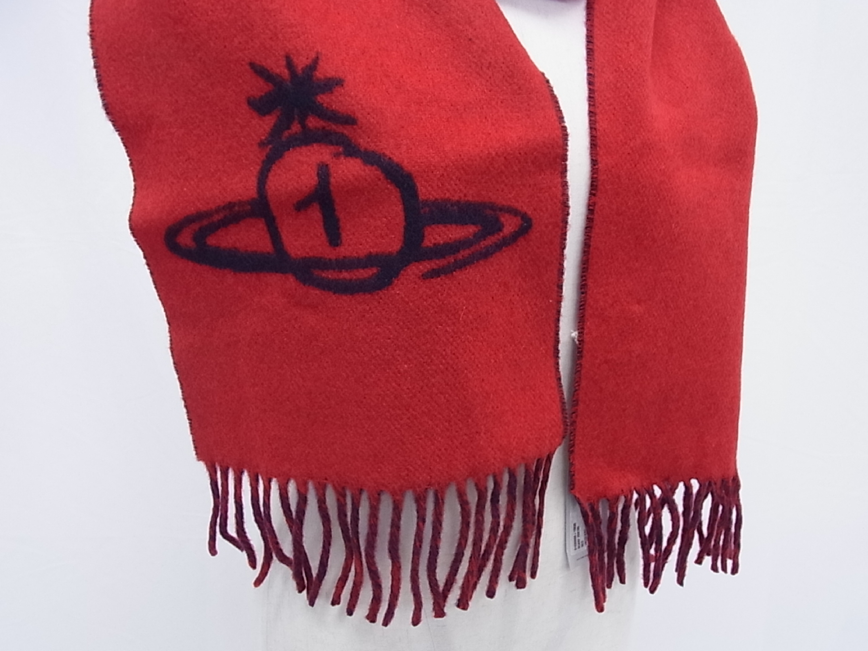 Vivienne Westwood Red and Navy Double Face Single Orb Wool Scarf