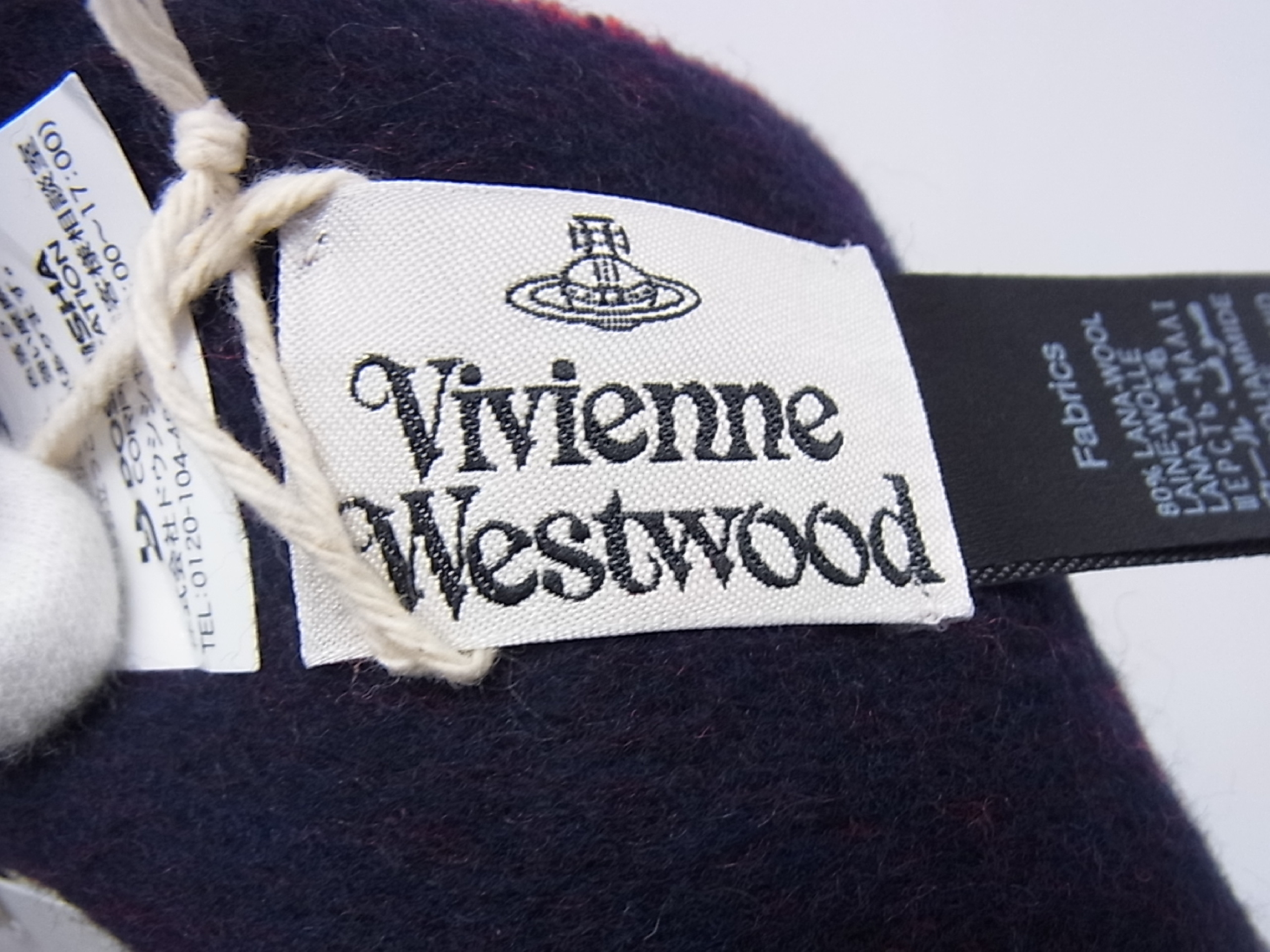 Vivienne Westwood Red and Navy Double Face Single Orb Wool Scarf