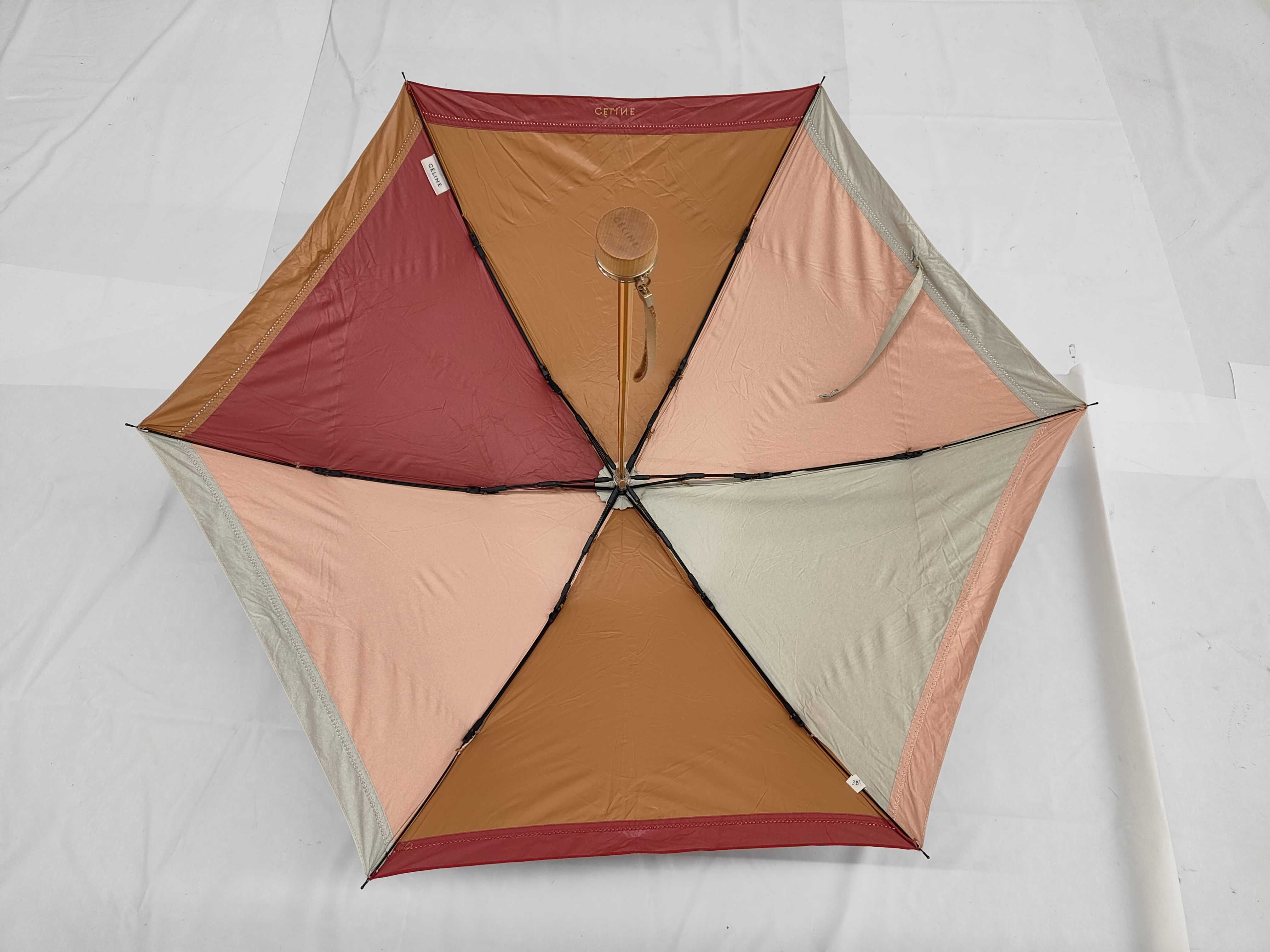 Celine Color-Blocked Folding Umbrella with Matching Sleeve