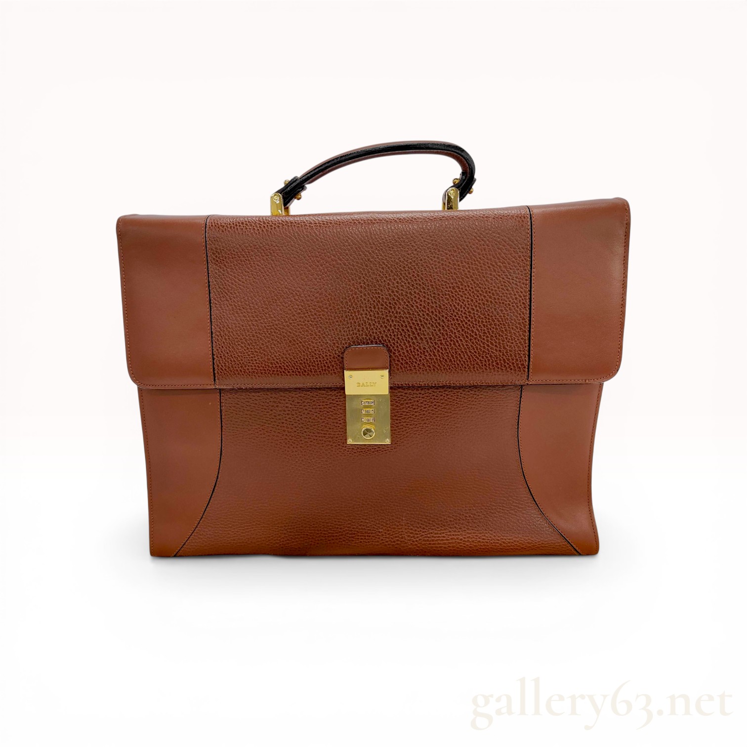 Bally Brown Pebbled Leather Flap-Front Briefcase