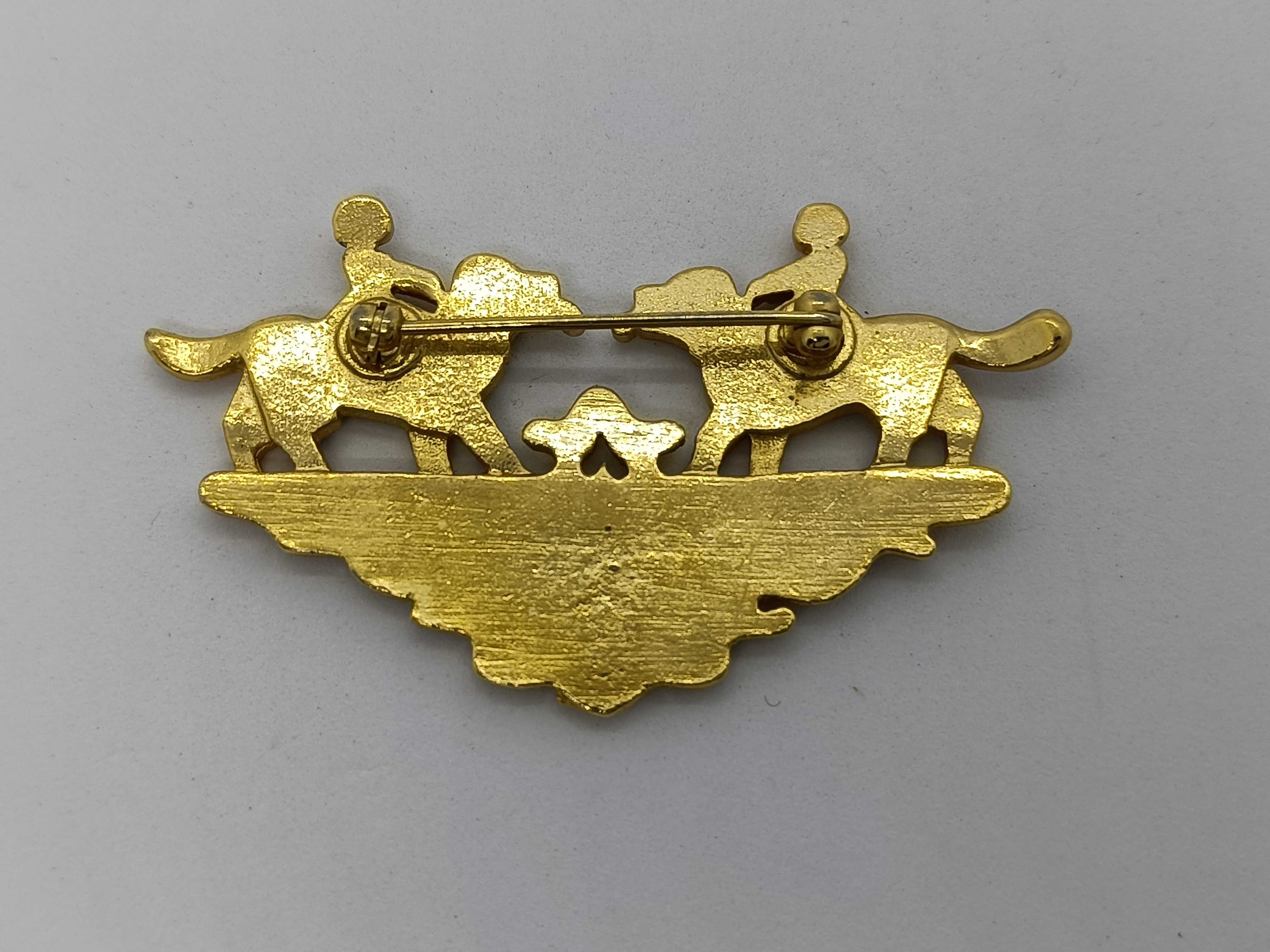Hermes Vintage Multicolor Enamel and Gold-Tone Dog Motif Brooch