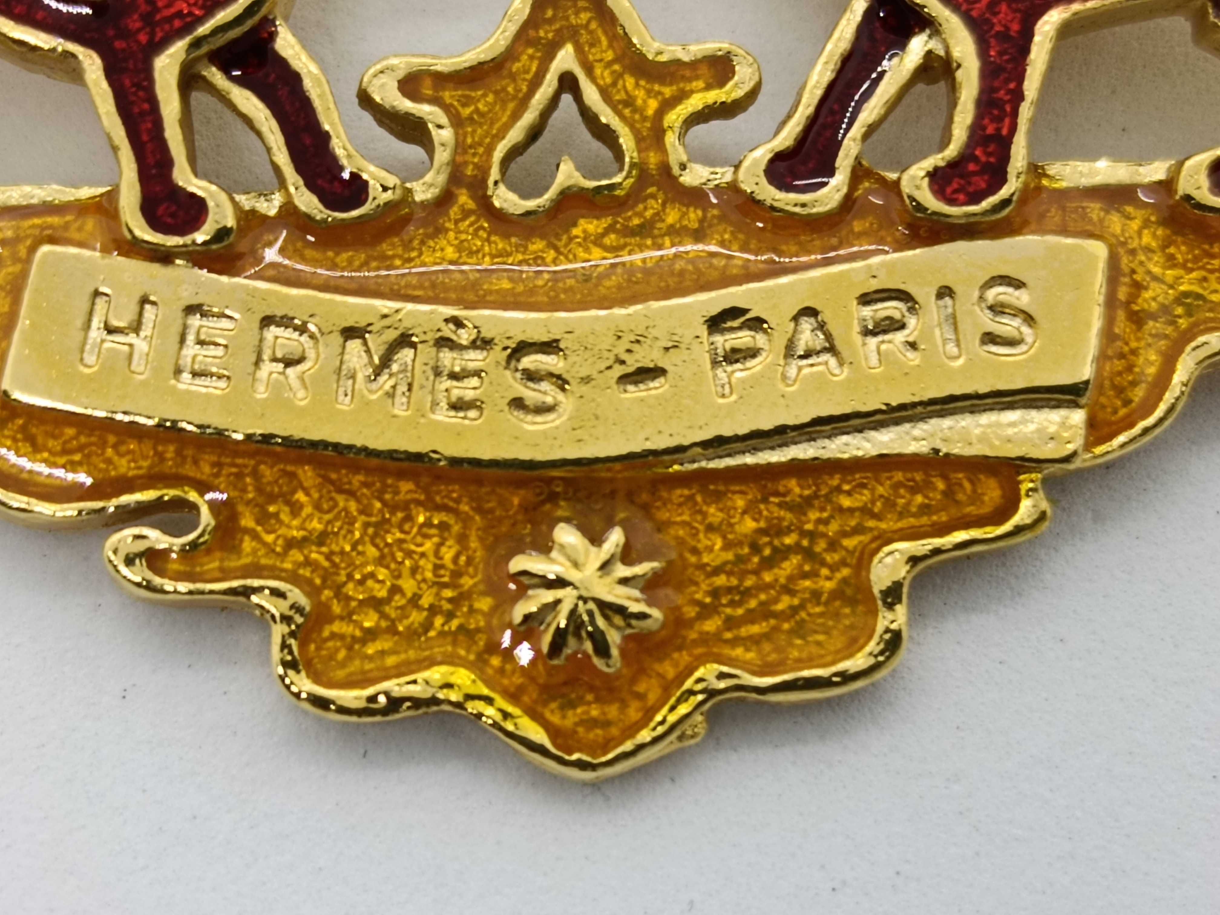 Hermes Vintage Multicolor Enamel and Gold-Tone Dog Motif Brooch