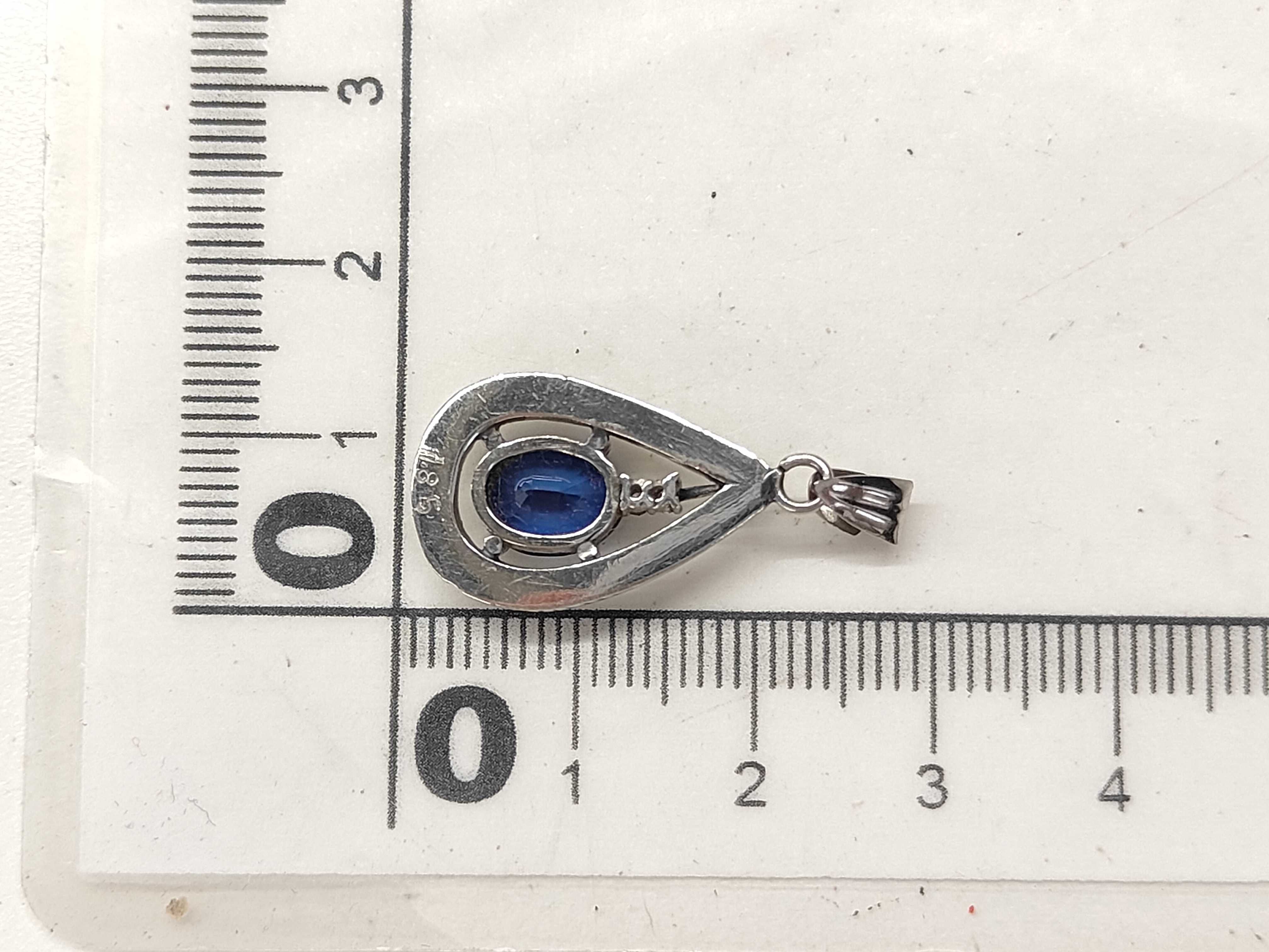 Platinum 900 Blue Sapphire and Diamond Teardrop Pendant, 1.85 Carats