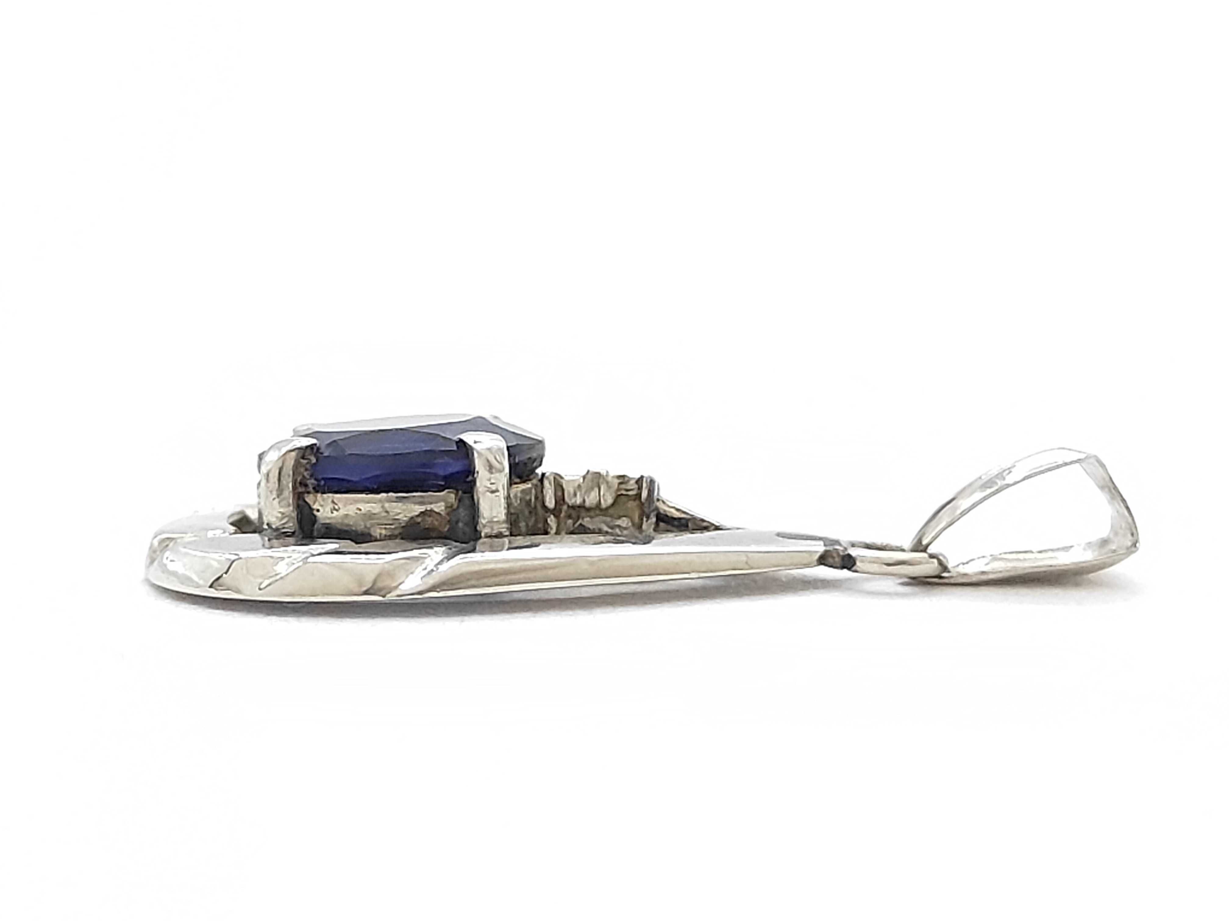 Platinum 900 Blue Sapphire and Diamond Teardrop Pendant, 1.85 Carats