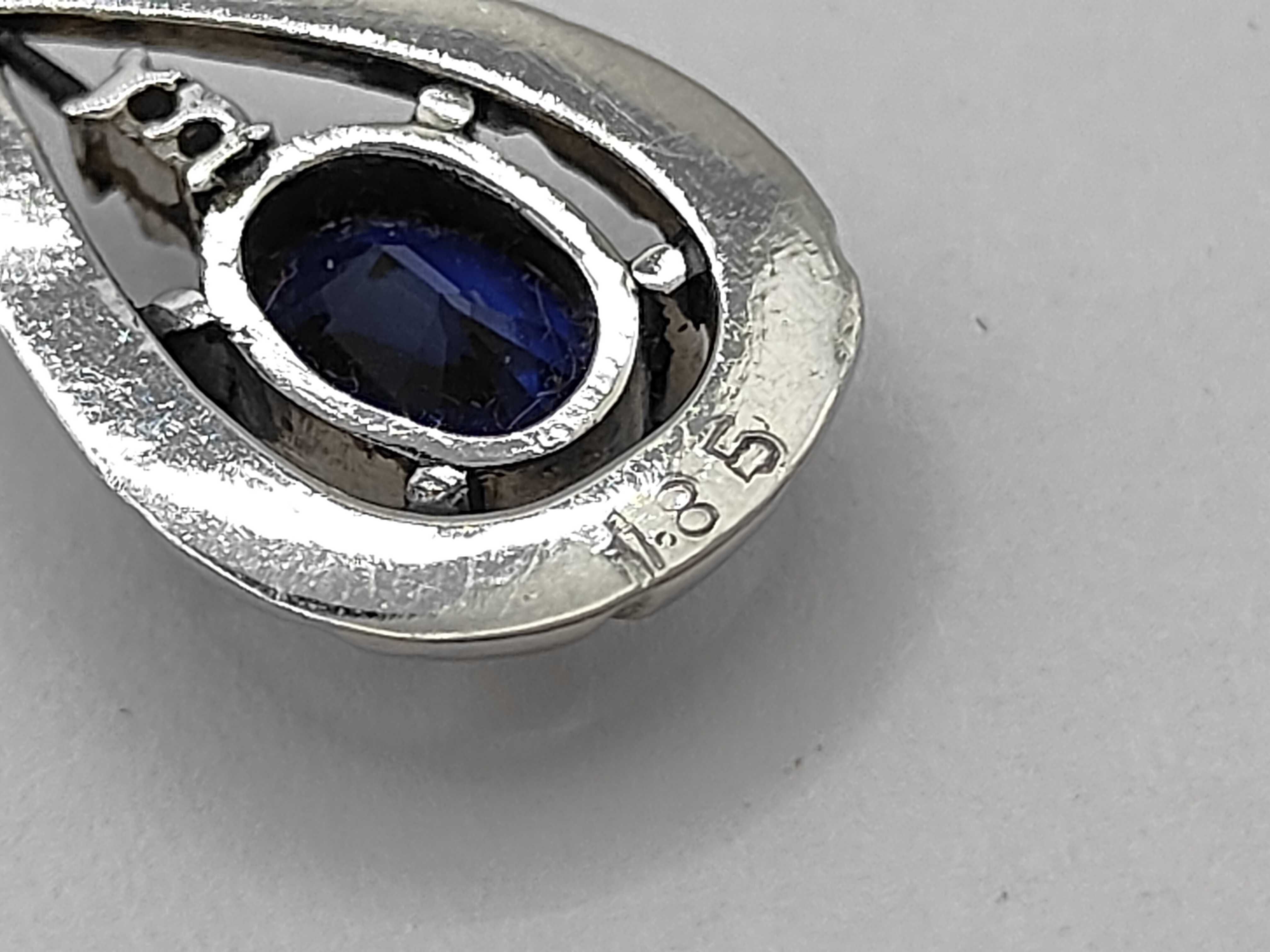 Platinum 900 Blue Sapphire and Diamond Teardrop Pendant, 1.85 Carats