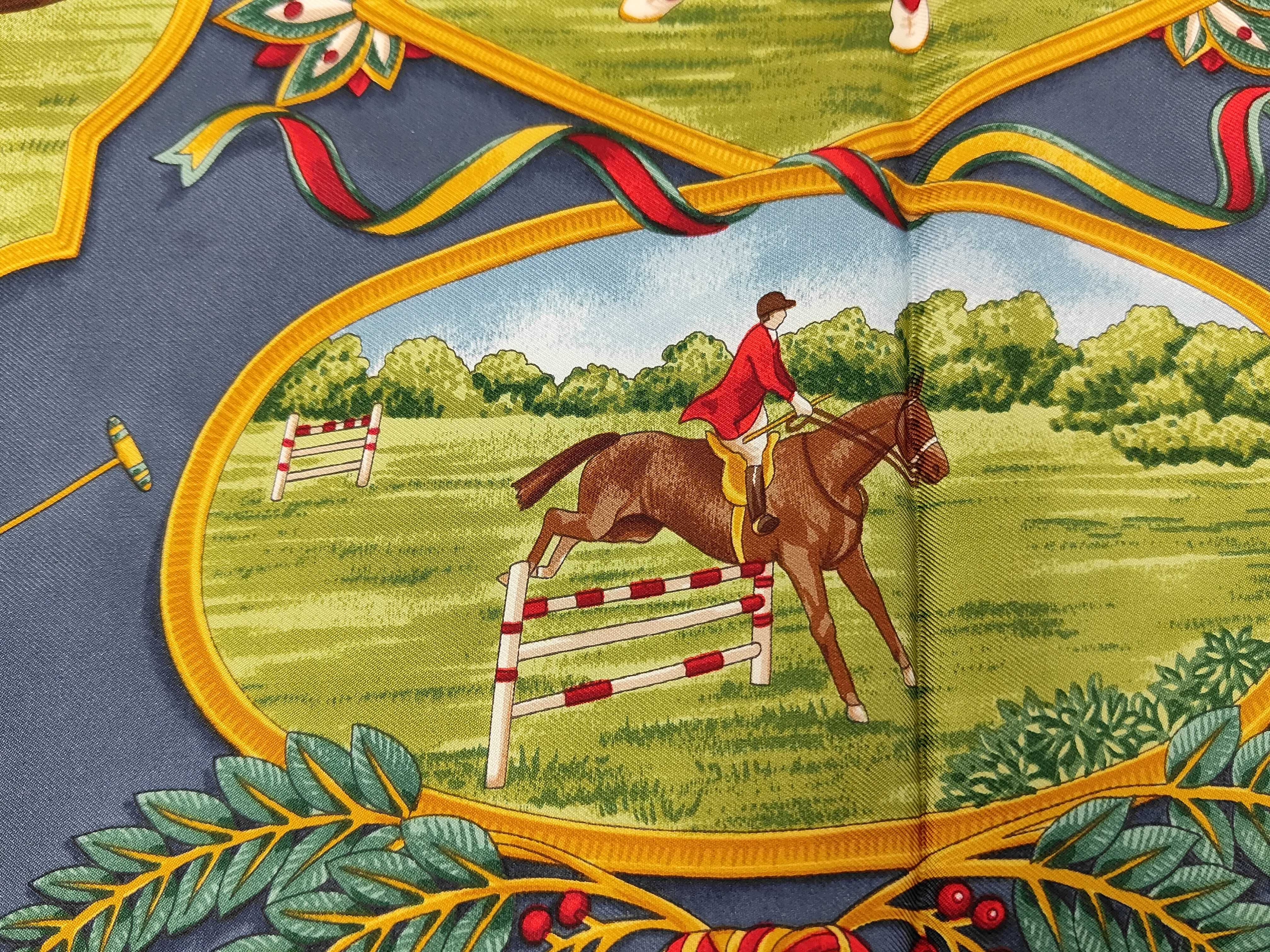 Salvatore Ferragamo Silk Twill Scarf with Sporting and Equestrian Theme
