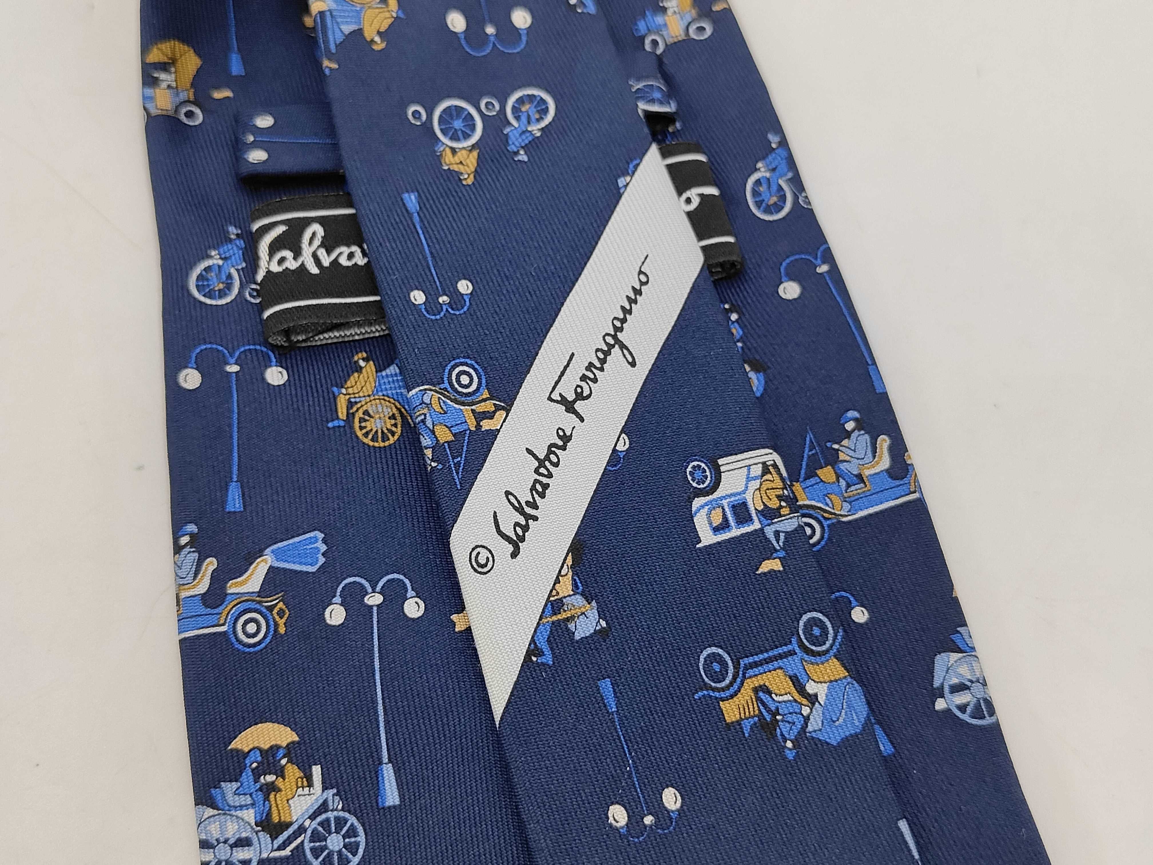 Salvatore Ferragamo Italian Silk Vintage Transportation Novelty Necktie