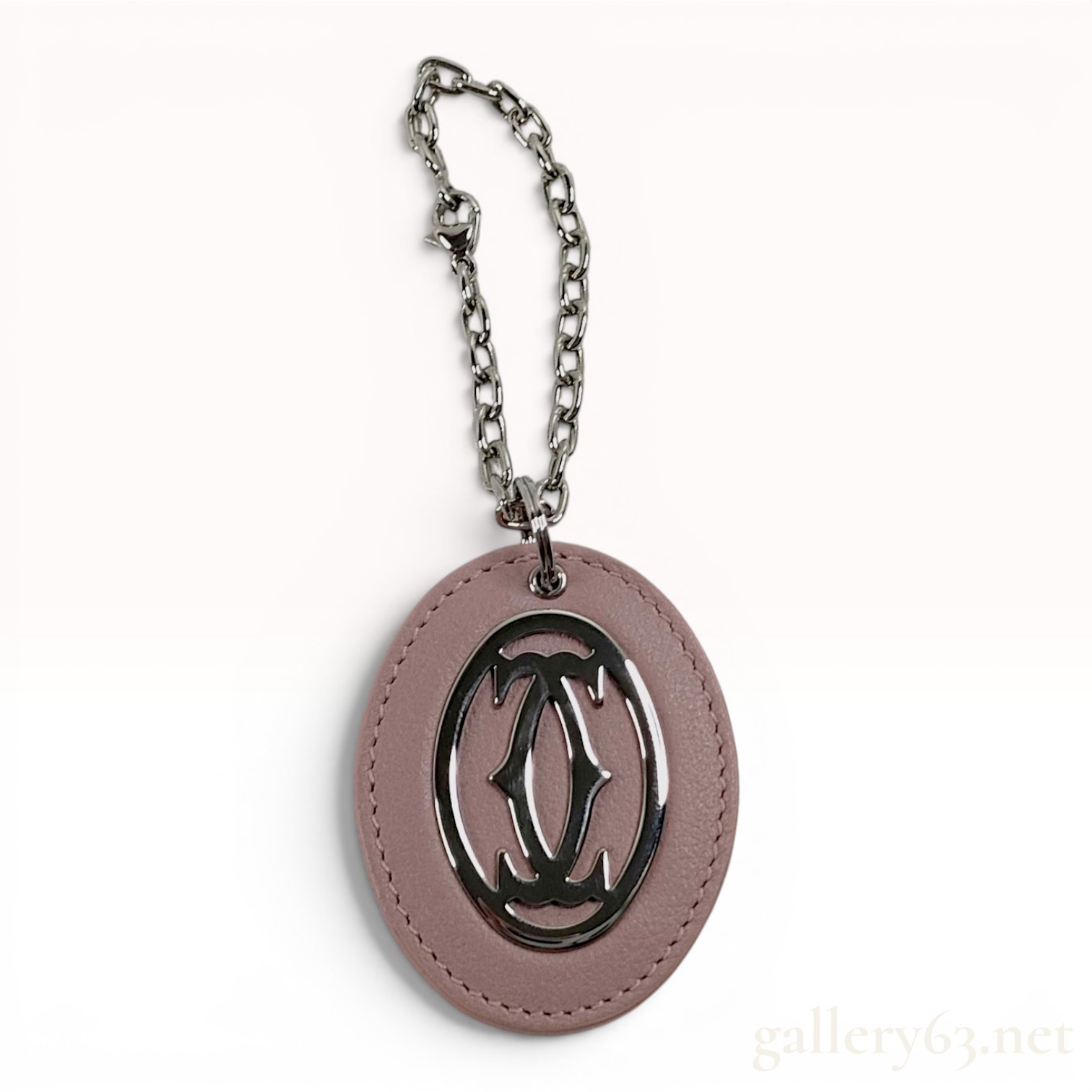 Cartier C Decor Pink Grained Leather and Silver-Tone Bag Charm Key Ring