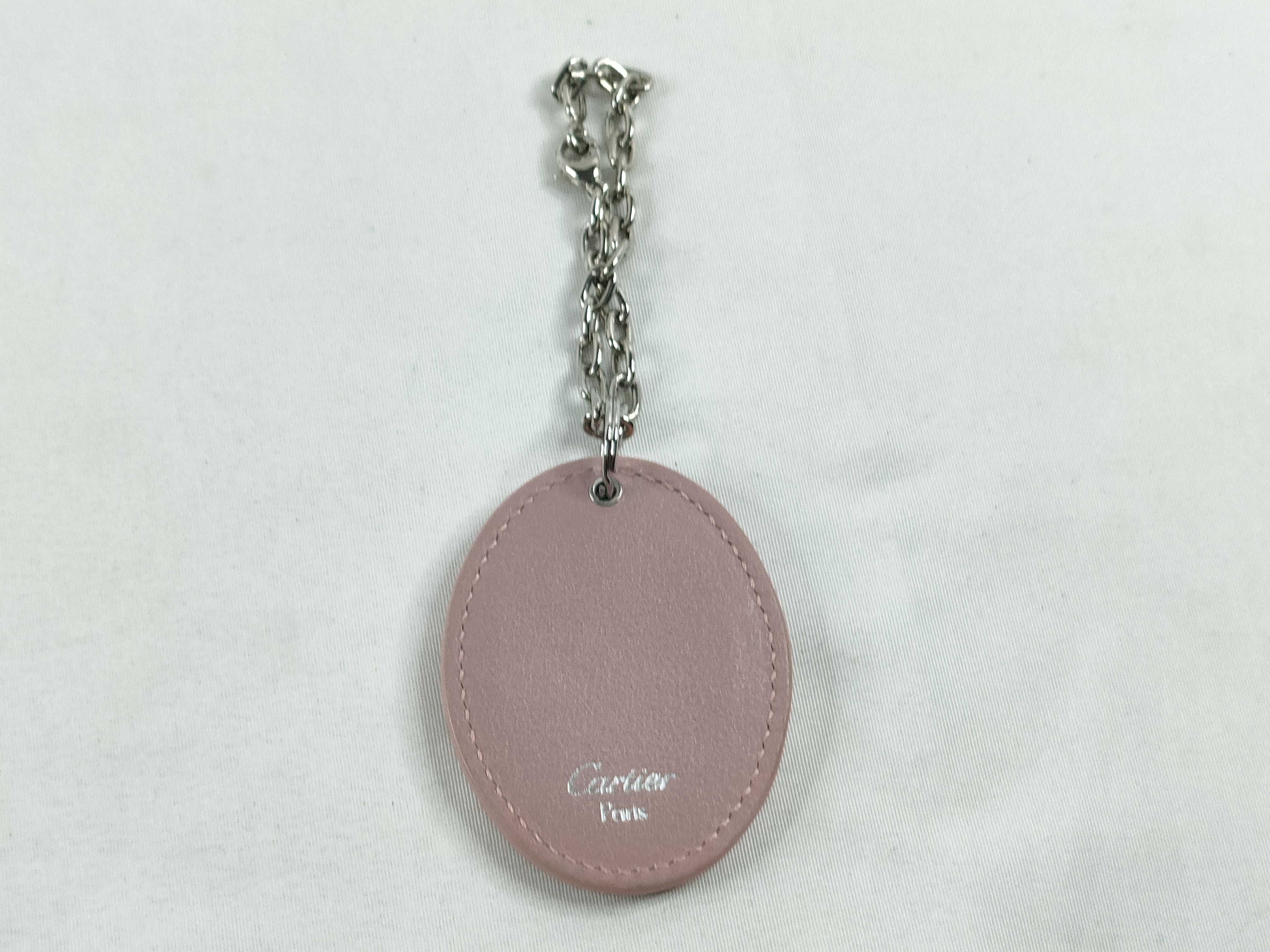 Cartier C Decor Pink Grained Leather and Silver-Tone Bag Charm Key Ring