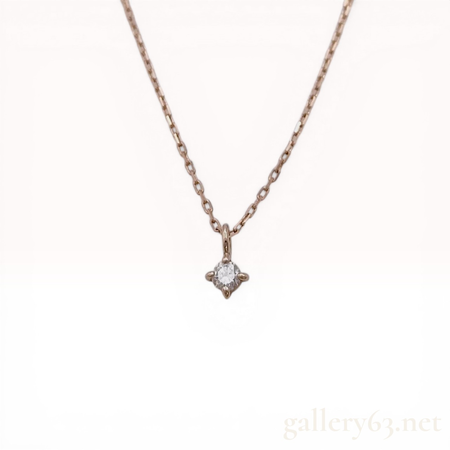 Ete 10 Karat Rose Gold and Diamond Solitaire Pendant Necklace
