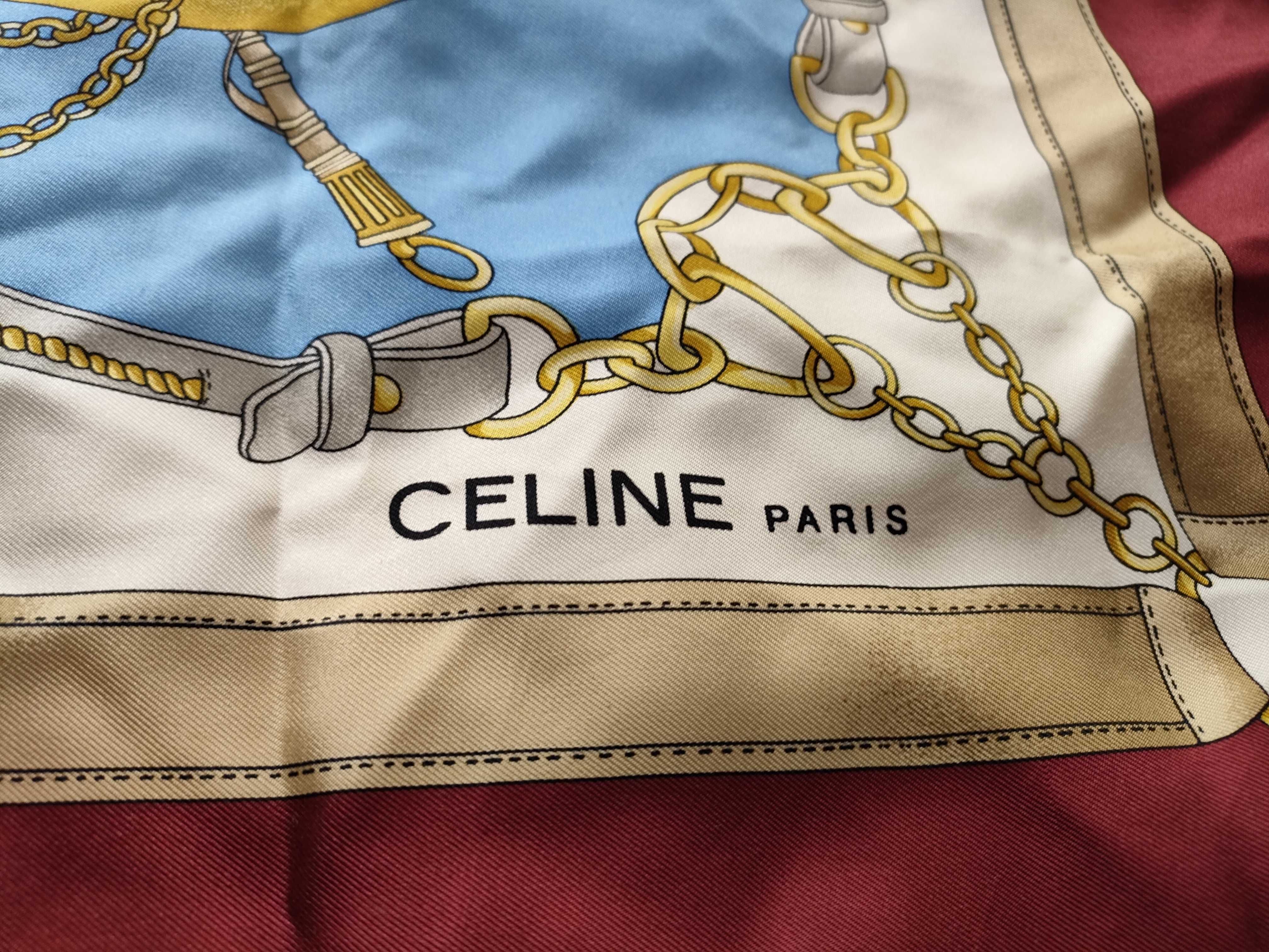 Celine Paris Silk Square Scarf with Equestrian Motif