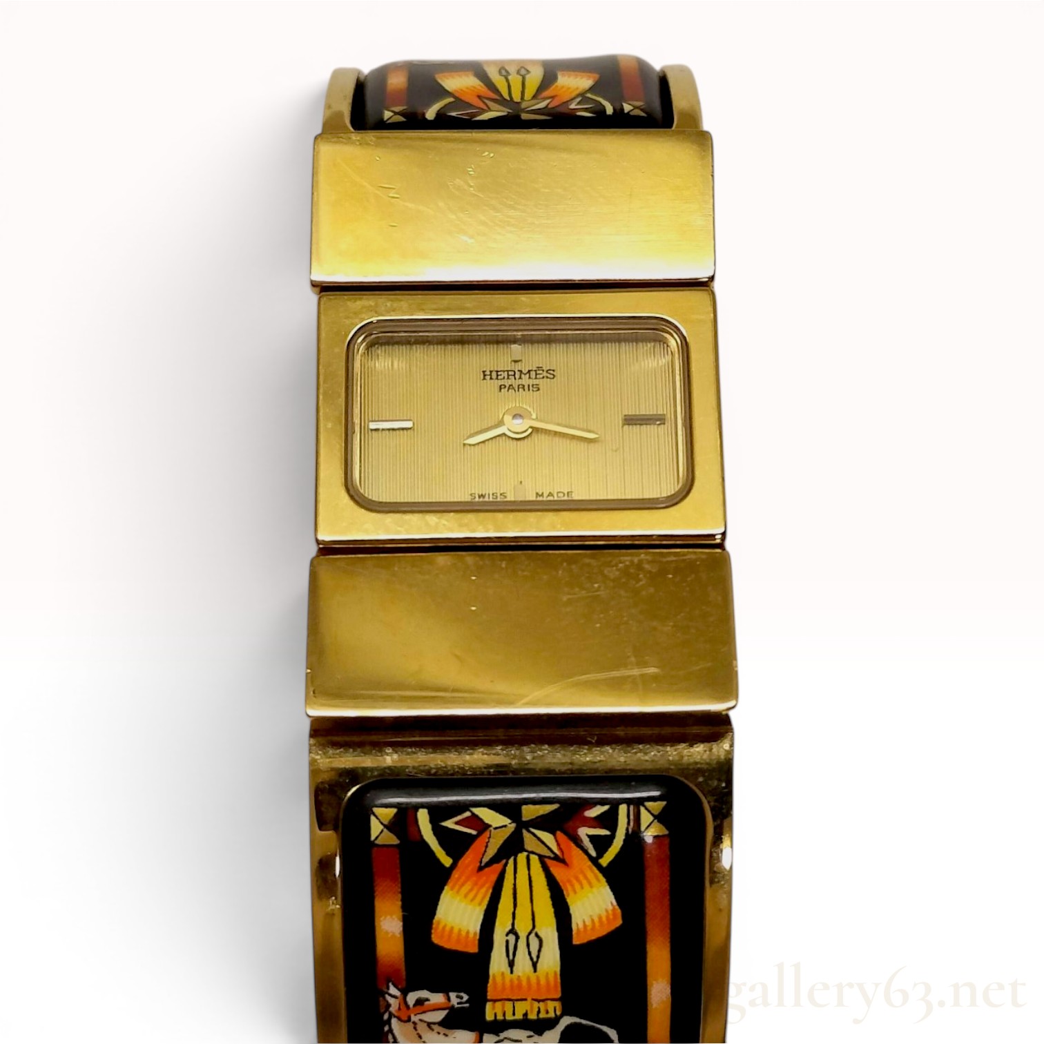 Hermes Loquet Gold-Plated Enamel Bangle Watch LO1.100