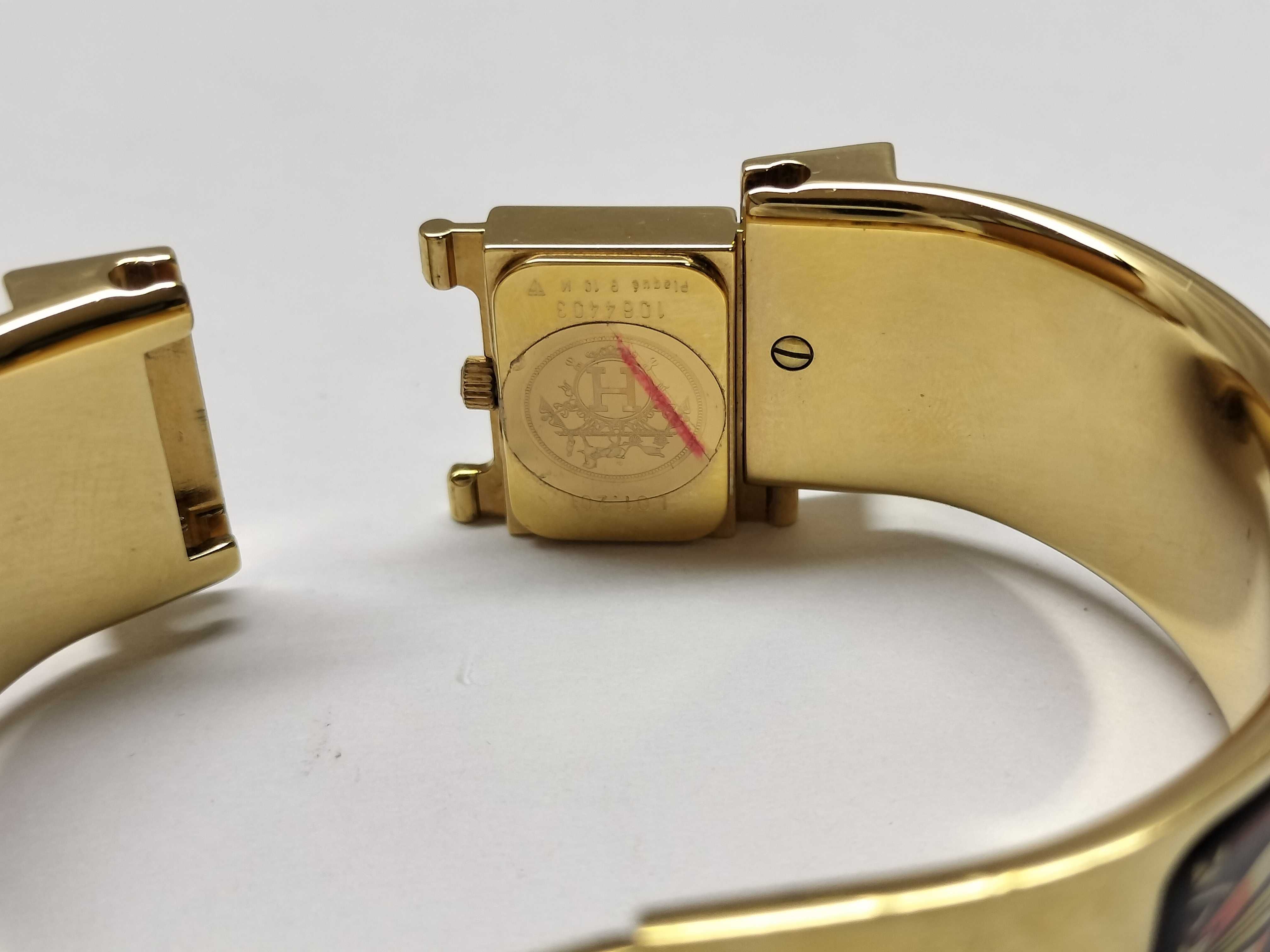 Hermes Loquet Gold-Plated Enamel Bangle Watch LO1.100