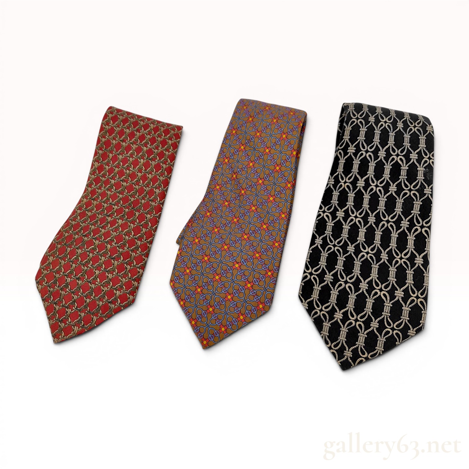 Three Hermes 100% Silk Printed Neckties