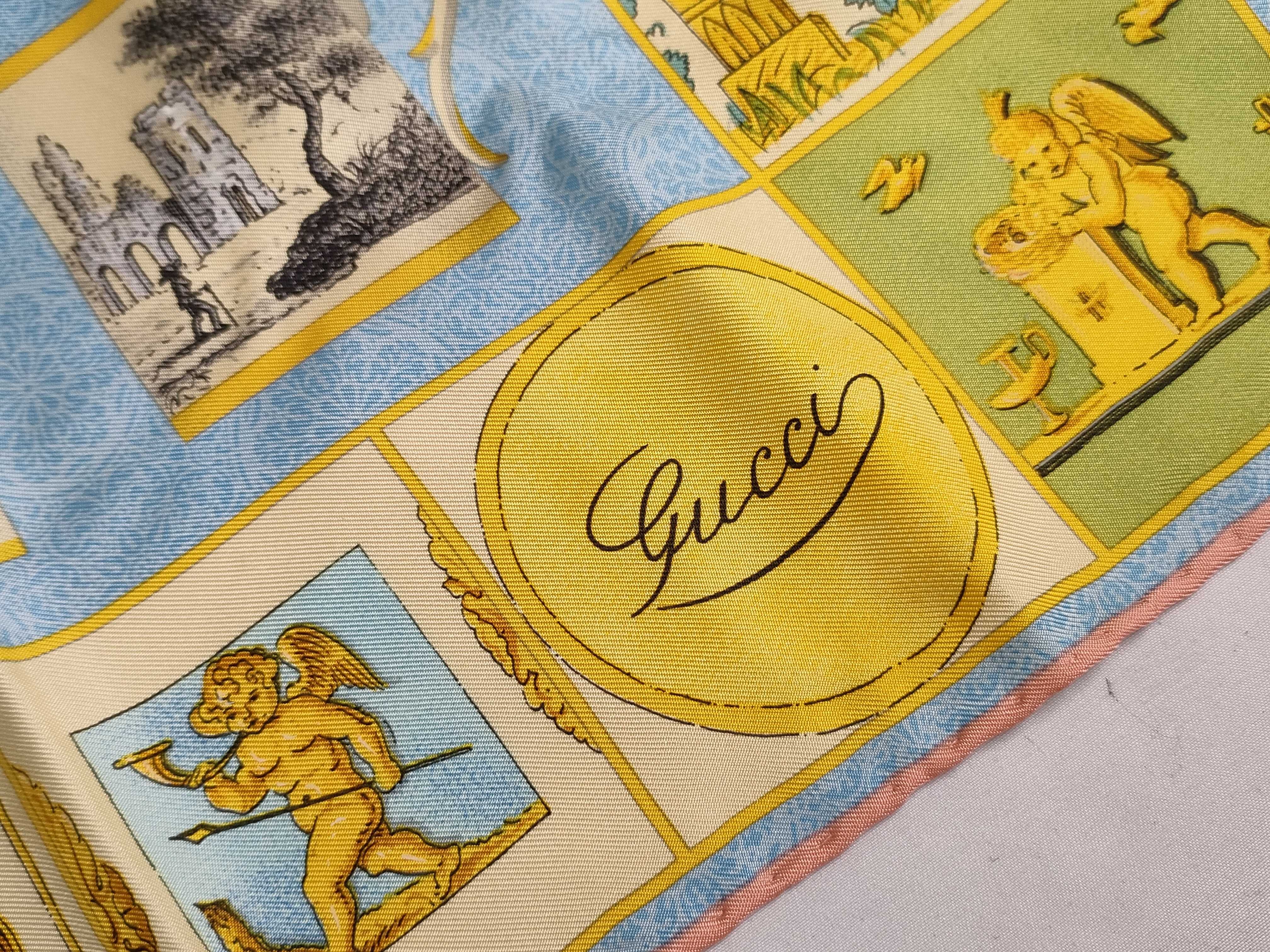 Gucci Silk Scarf with Decorative Vessel and Classical Motif Pattern