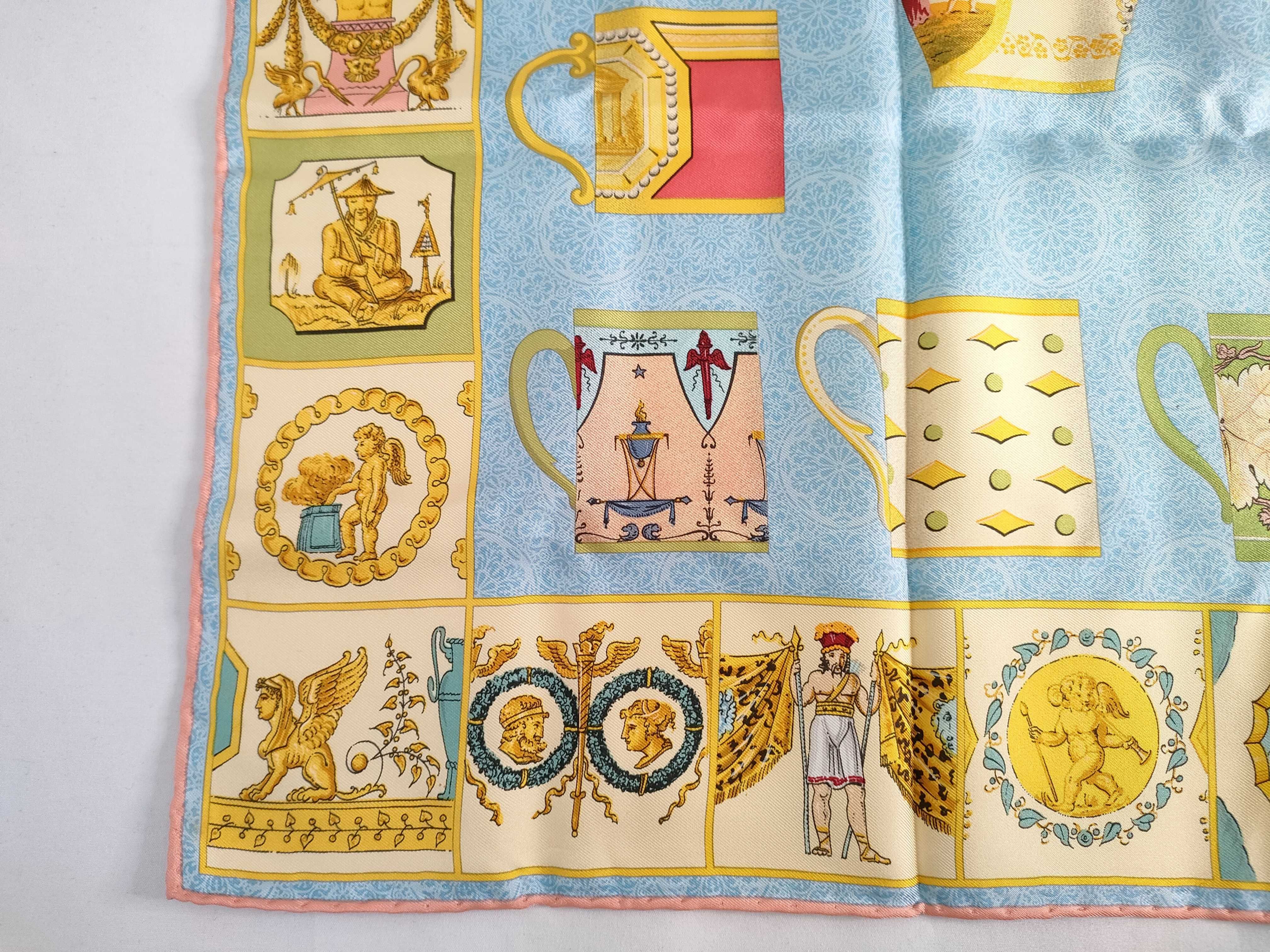 Gucci Silk Scarf with Decorative Vessel and Classical Motif Pattern