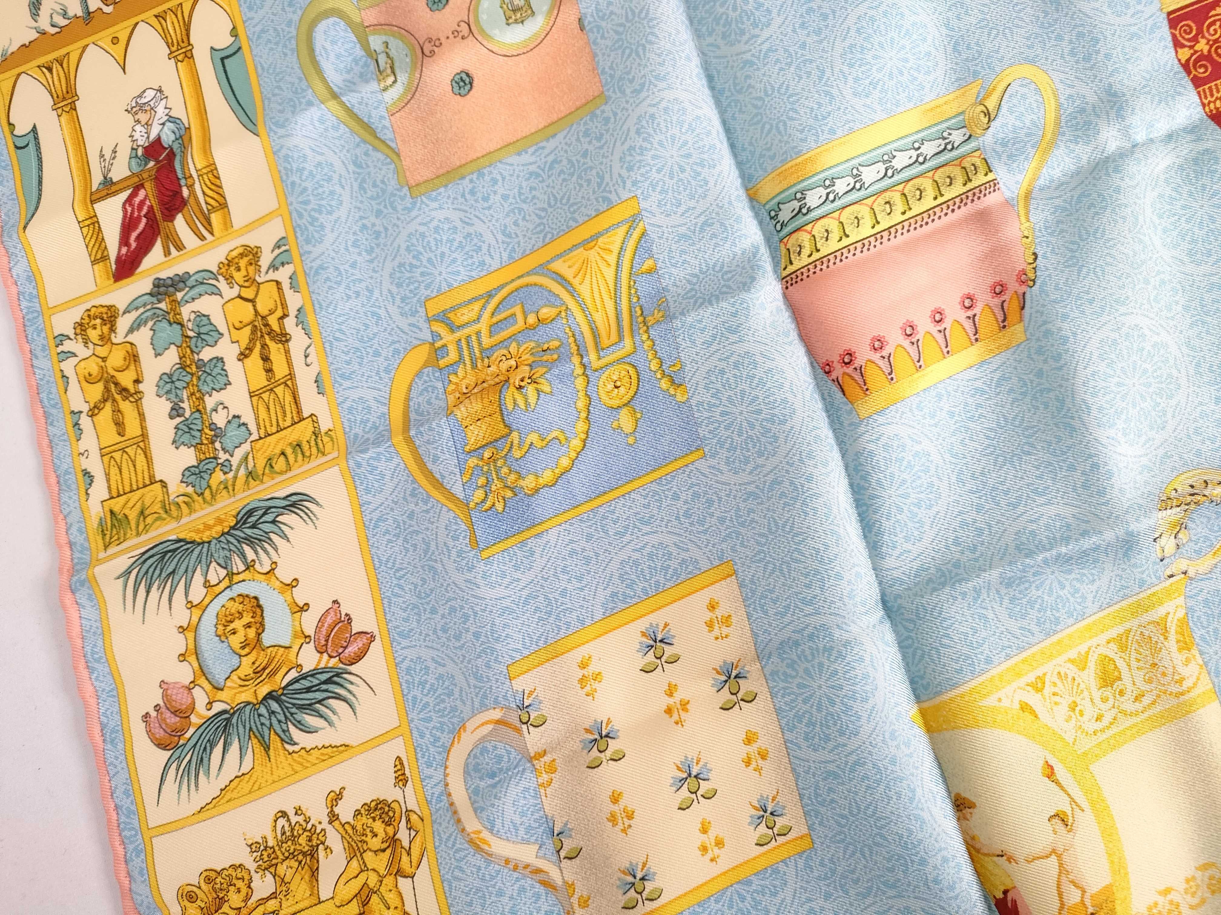 Gucci Silk Scarf with Decorative Vessel and Classical Motif Pattern