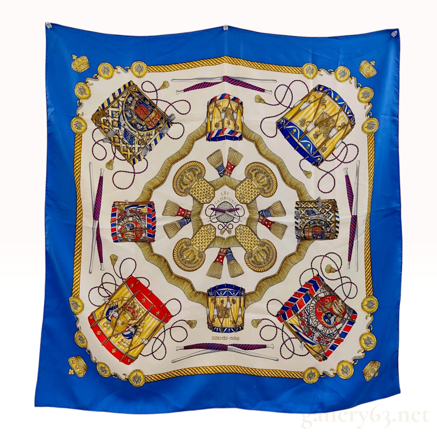 Hermes Les Tambours Silk Scarf designed by Joachim Metz