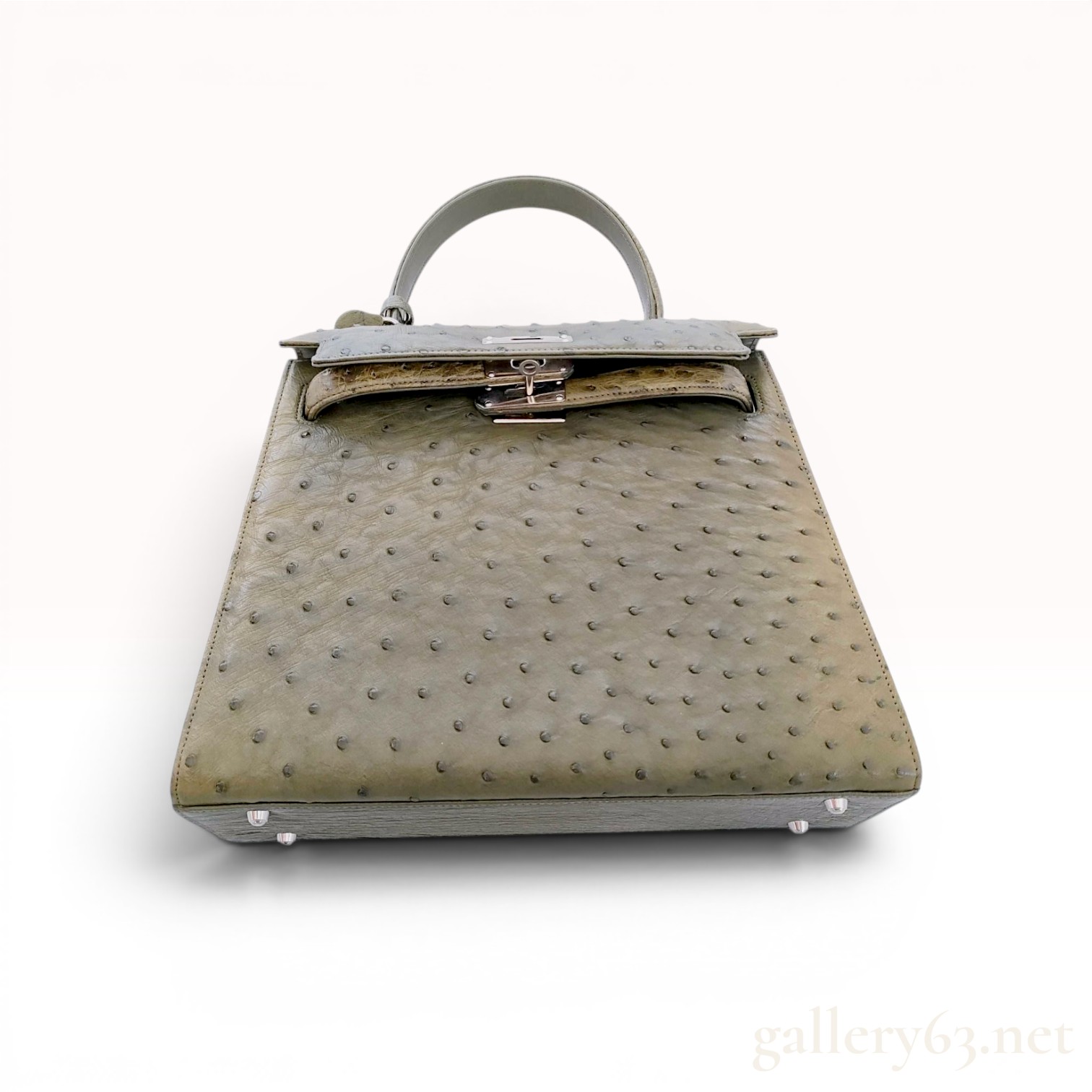 Olive Green Ostrich Leather Top Handle Bag