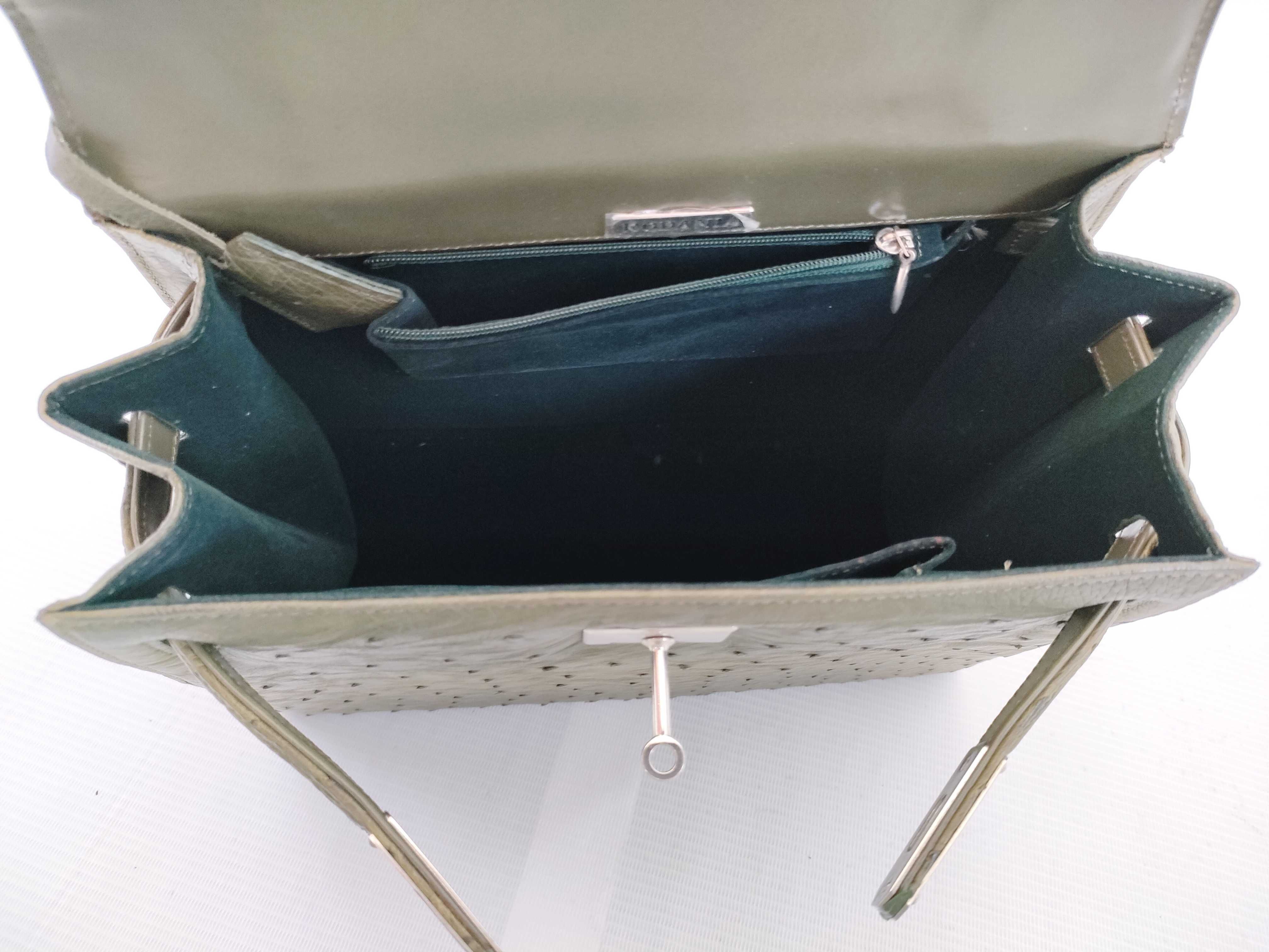 Olive Green Ostrich Leather Top Handle Bag