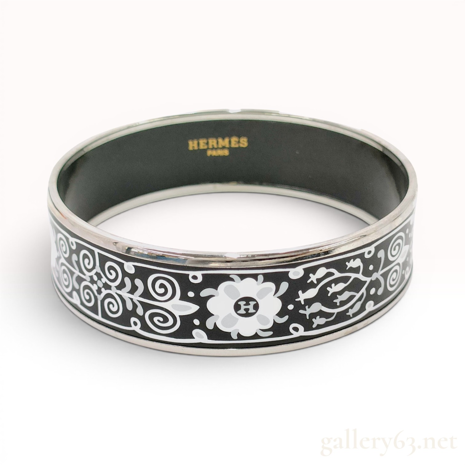 Hermes Wide Printed Enamel Balcons du Guadalquivir Bangle Bracelet with Box