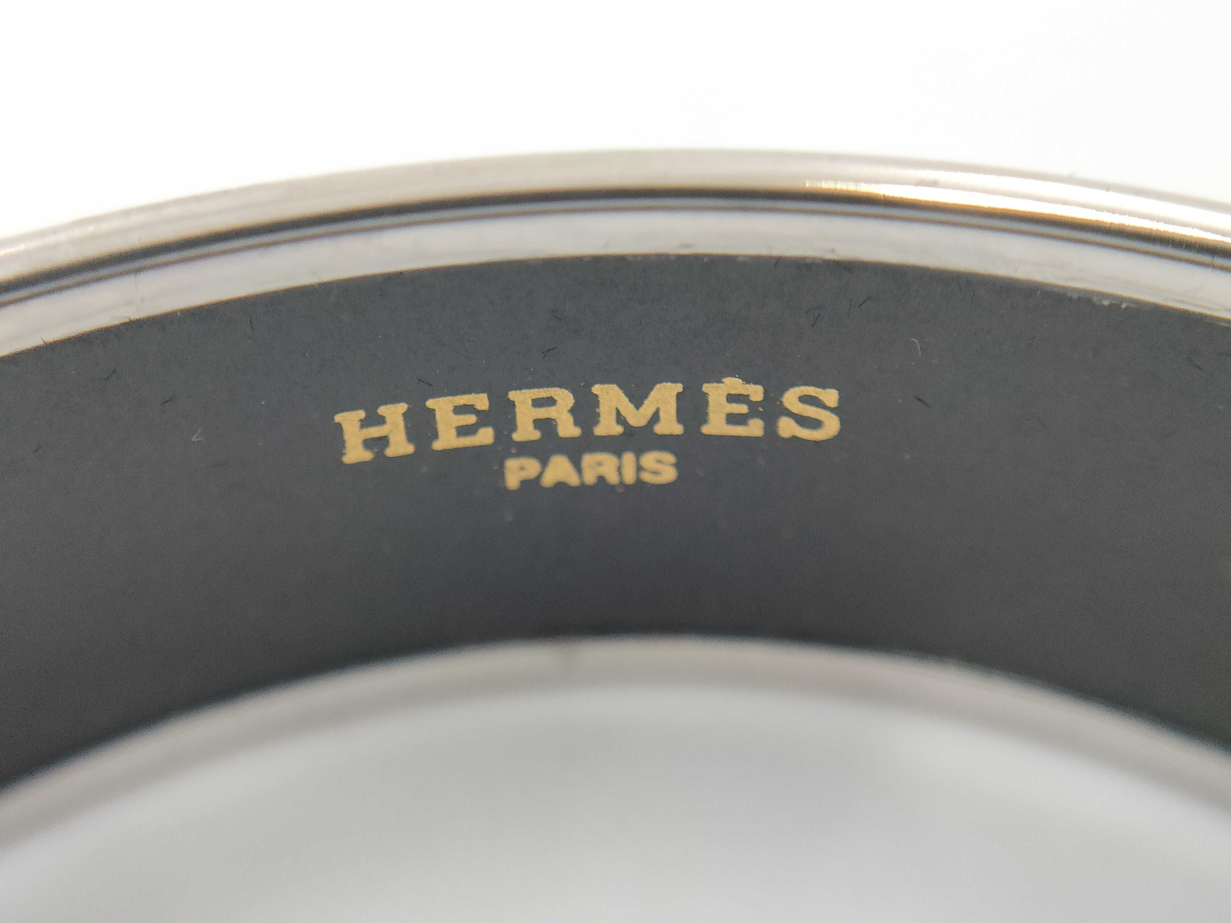 Hermes Wide Printed Enamel Balcons du Guadalquivir Bangle Bracelet with Box