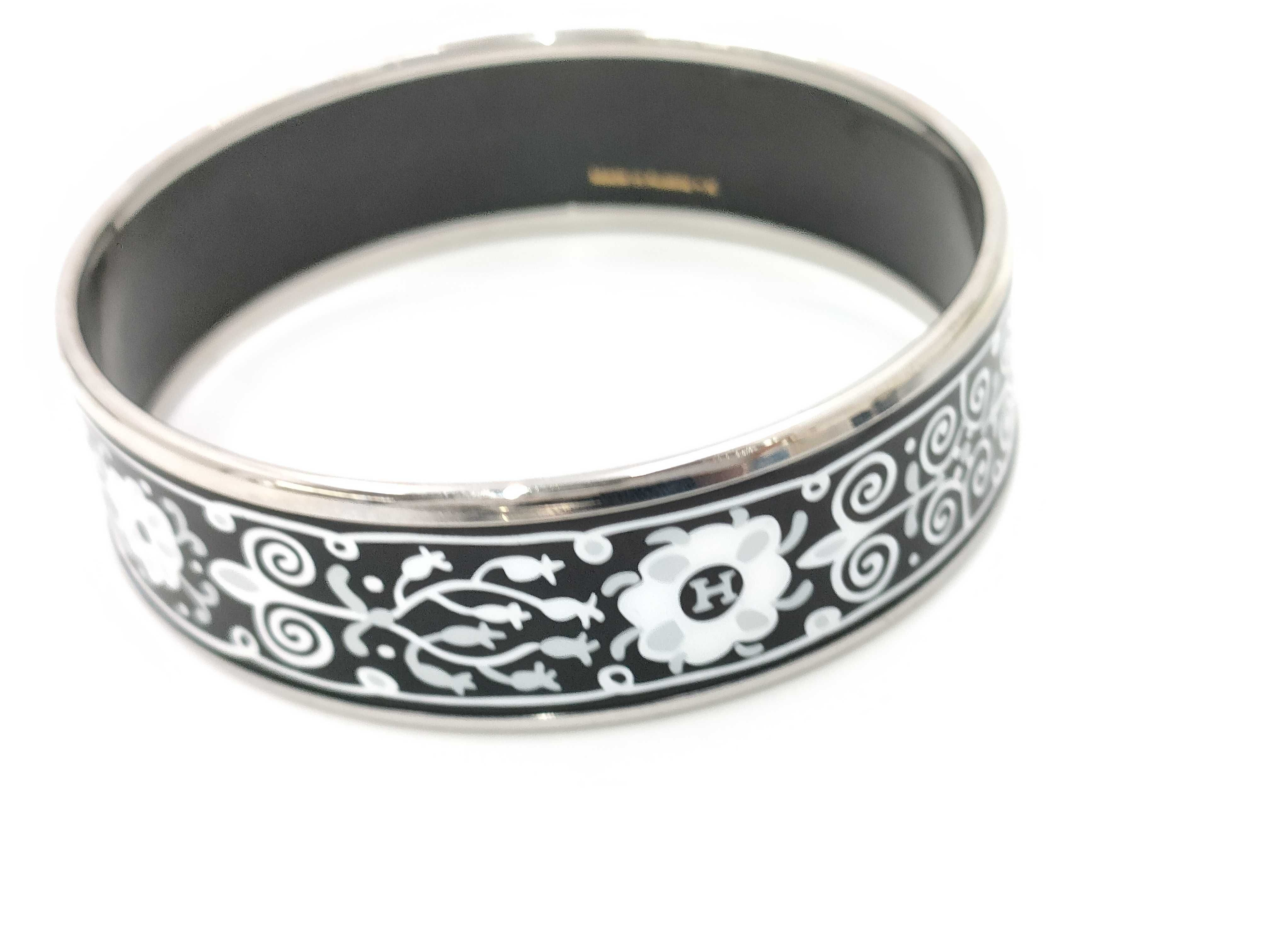 Hermes Wide Printed Enamel Balcons du Guadalquivir Bangle Bracelet with Box
