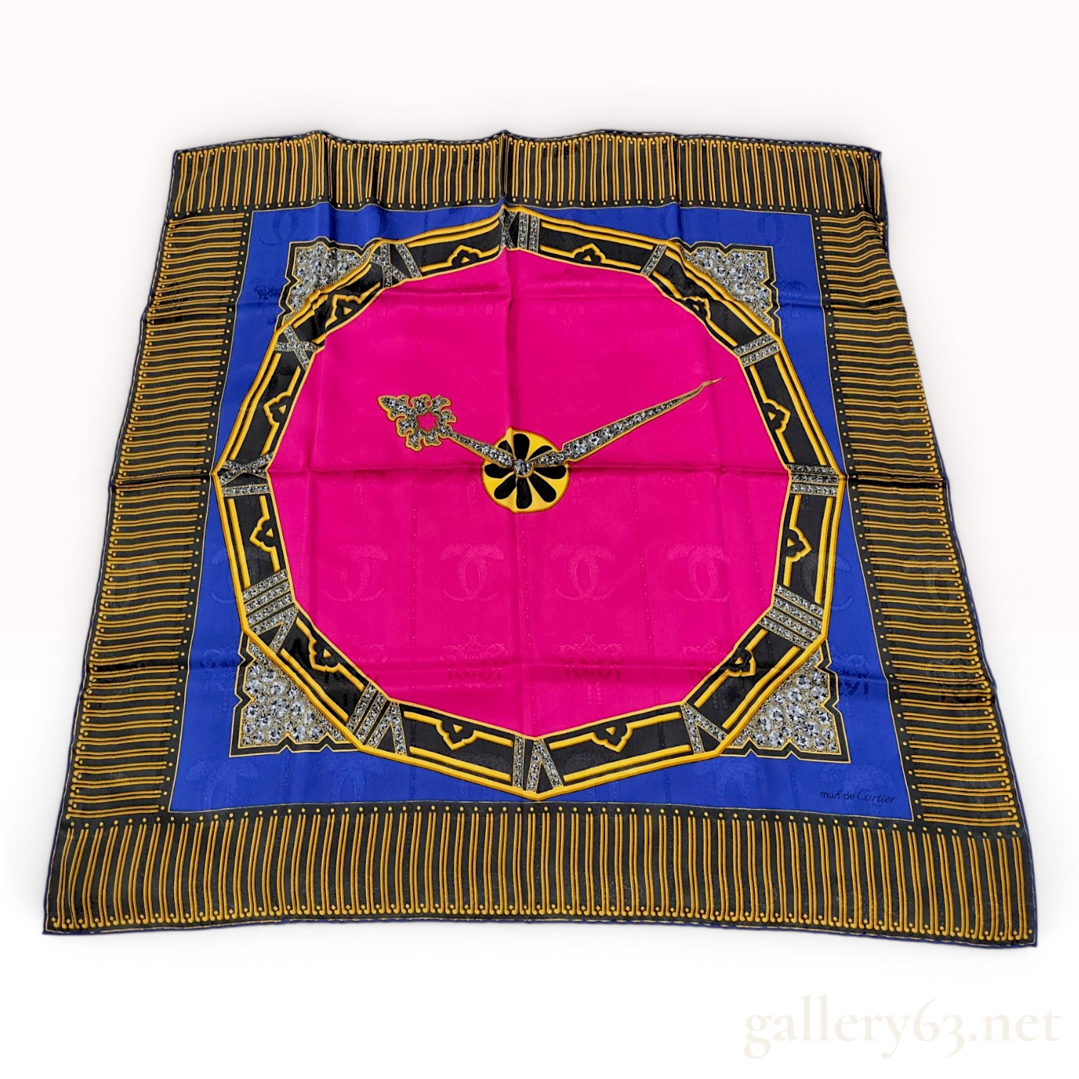 Must de Cartier Vintage Silk Scarf with Clock Hand Motif