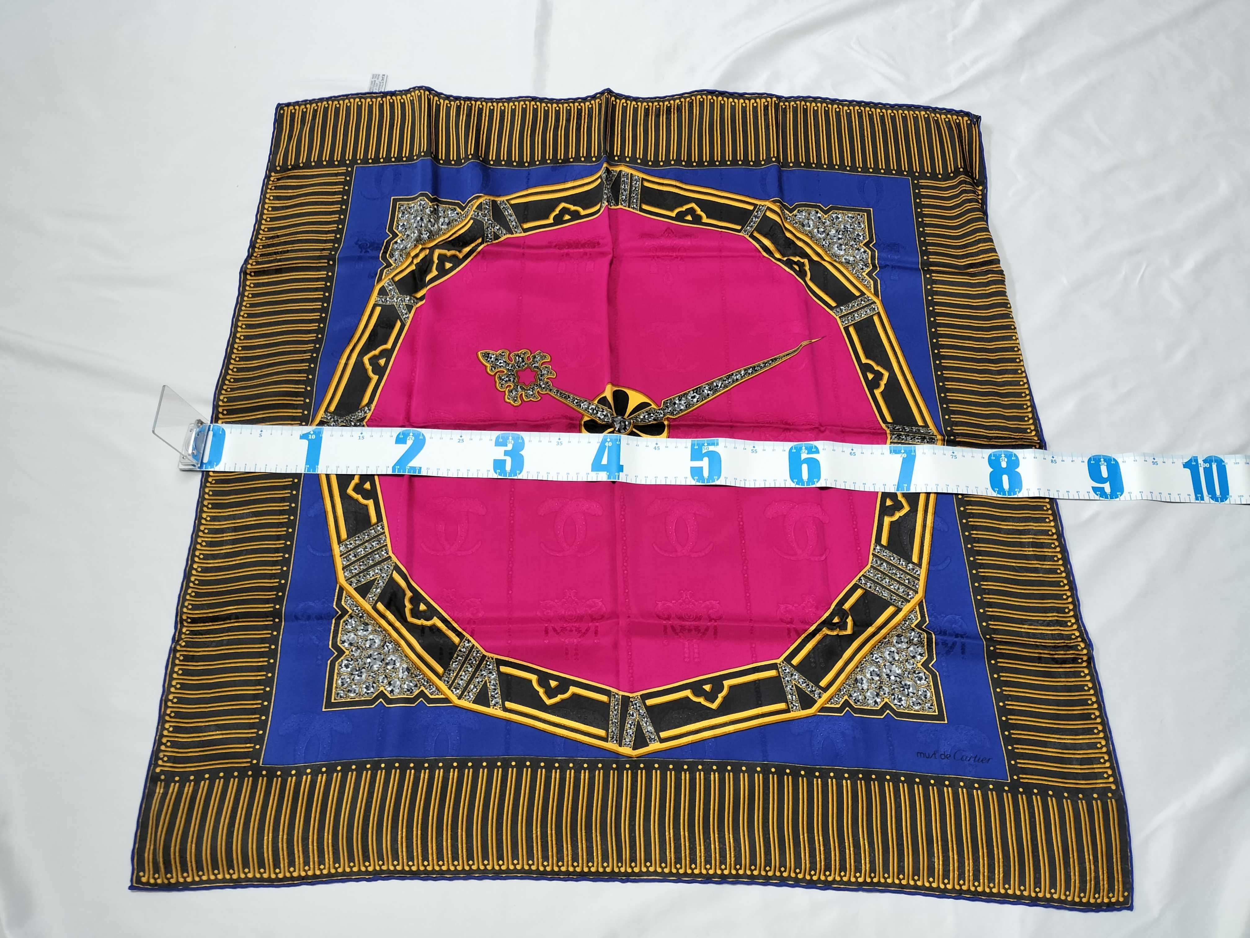 Must de Cartier Vintage Silk Scarf with Clock Hand Motif