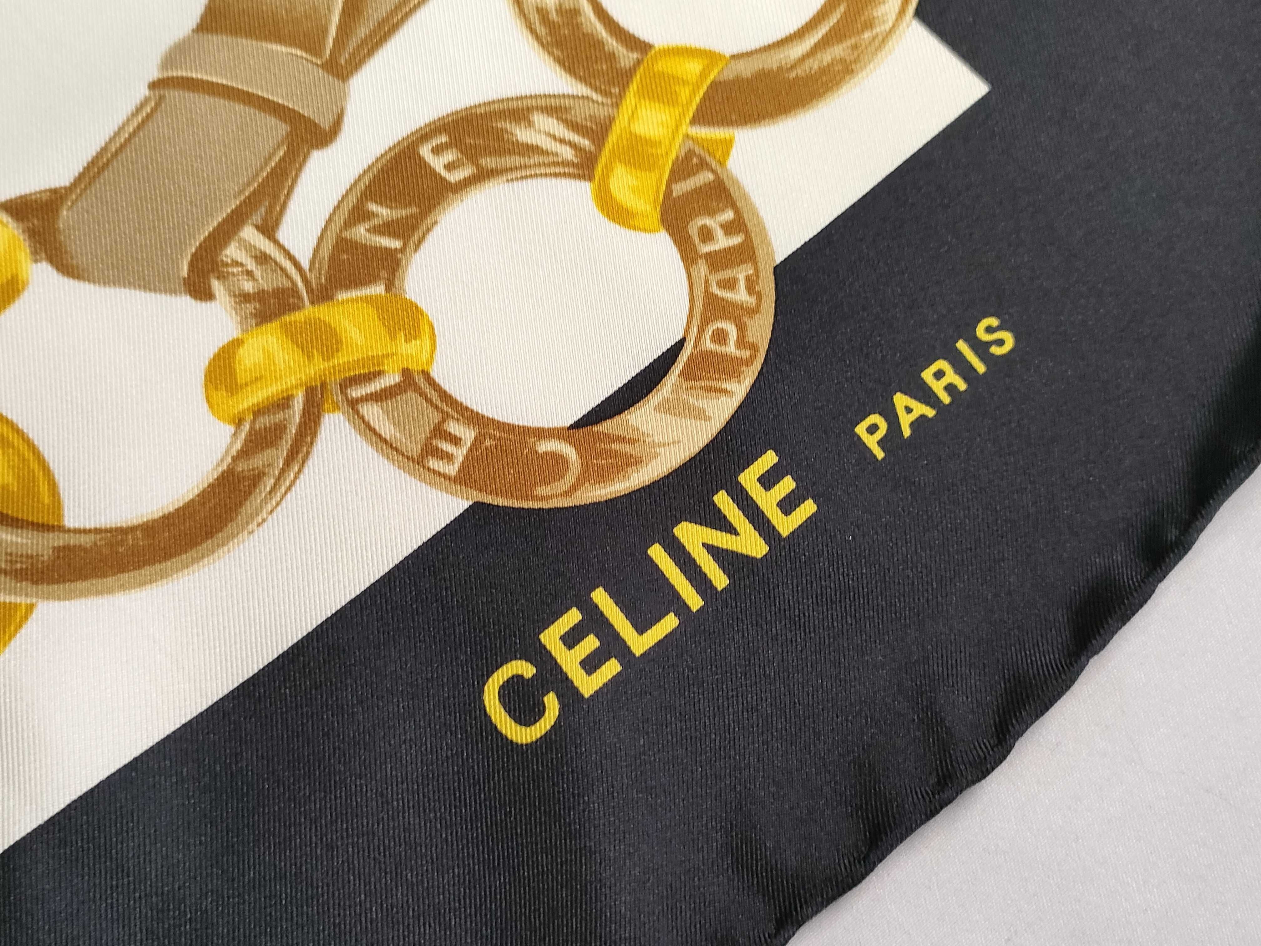 Celine Paris Square Silk Scarf with Chain and Buckle Pattern