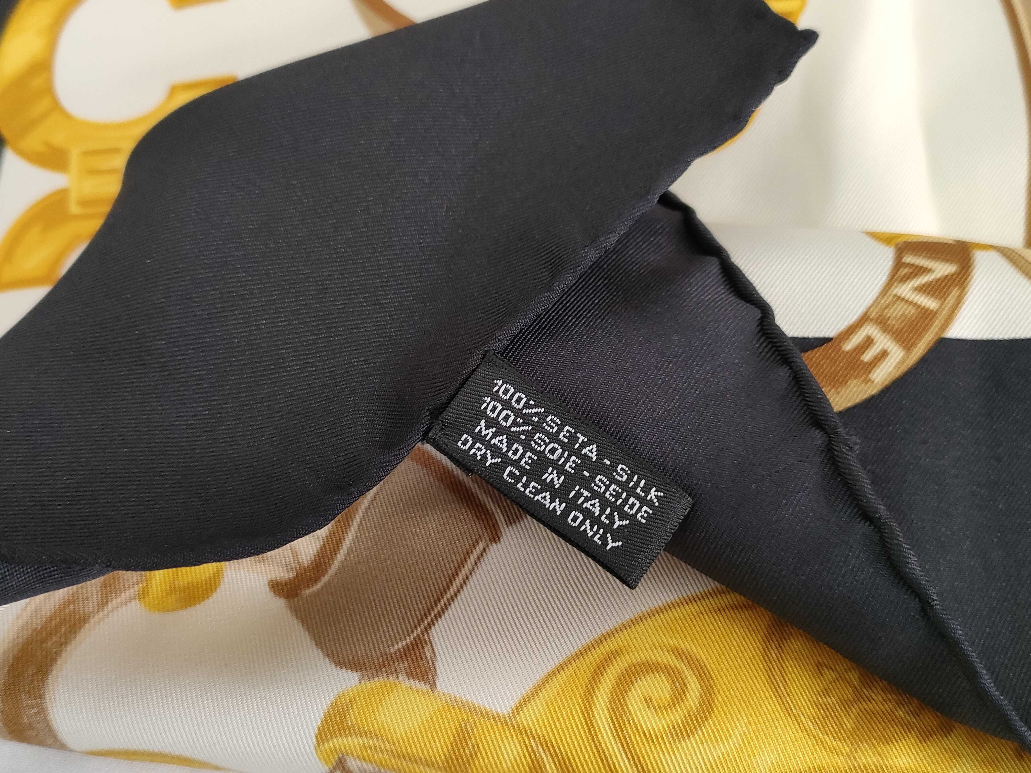 Celine Paris Square Silk Scarf with Chain and Buckle Pattern