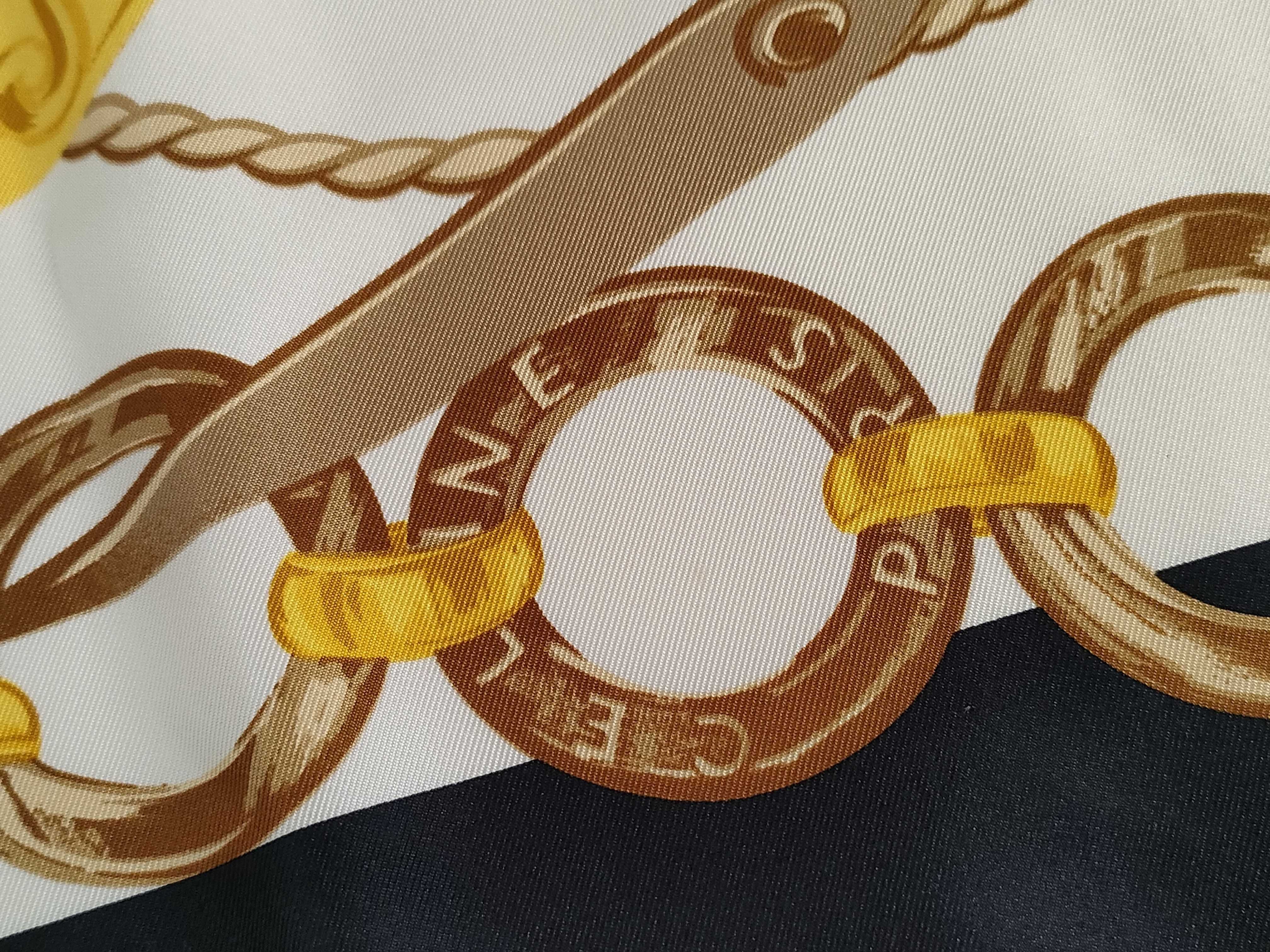 Celine Paris Square Silk Scarf with Chain and Buckle Pattern