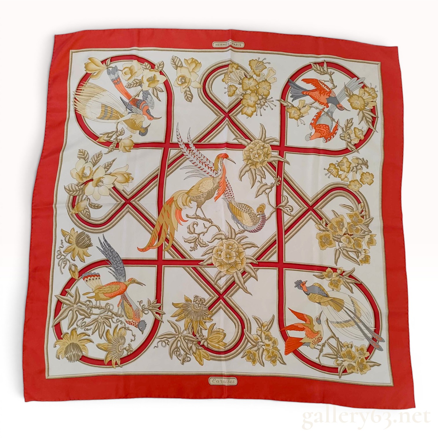 Hermes Silk Caraibes Scarf designed by Christiane Vauzelles