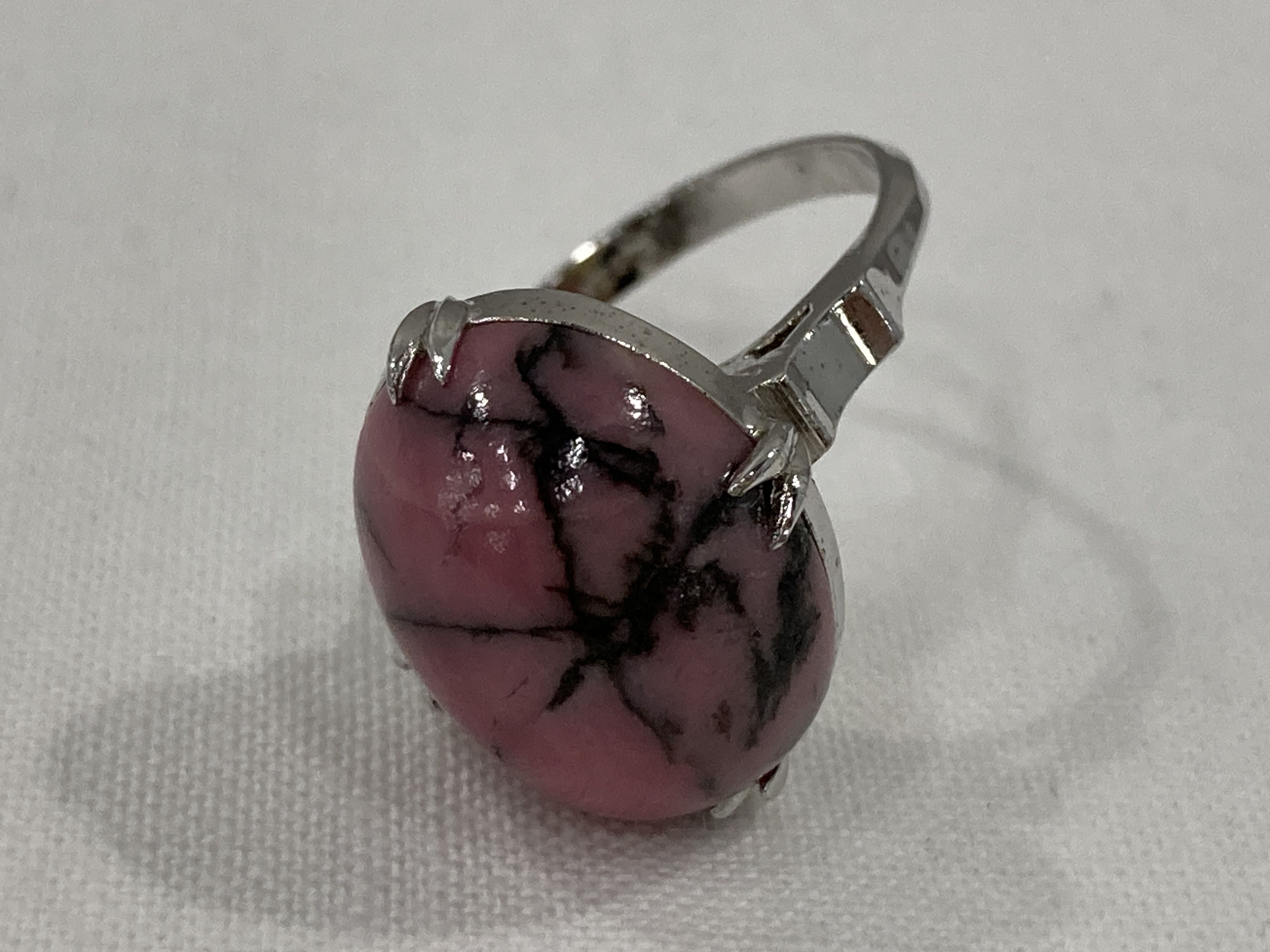 Silver Rhodonite Cocktail Ring and Faceted Garnet Pendant